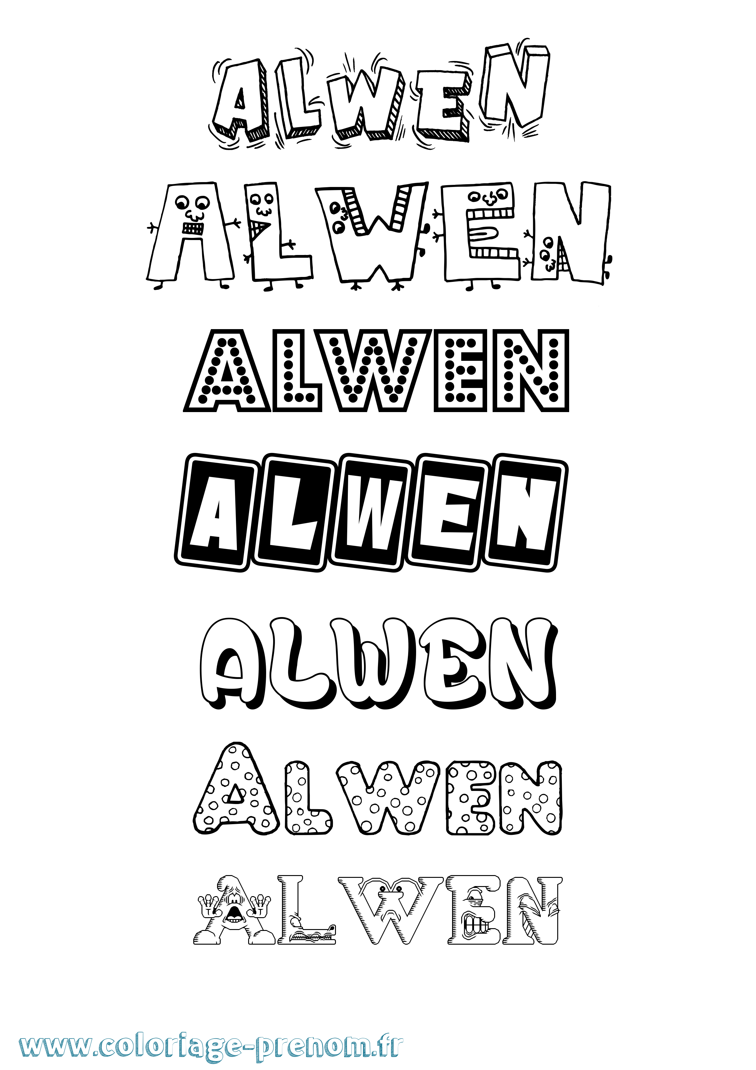 Coloriage prénom Alwen Fun