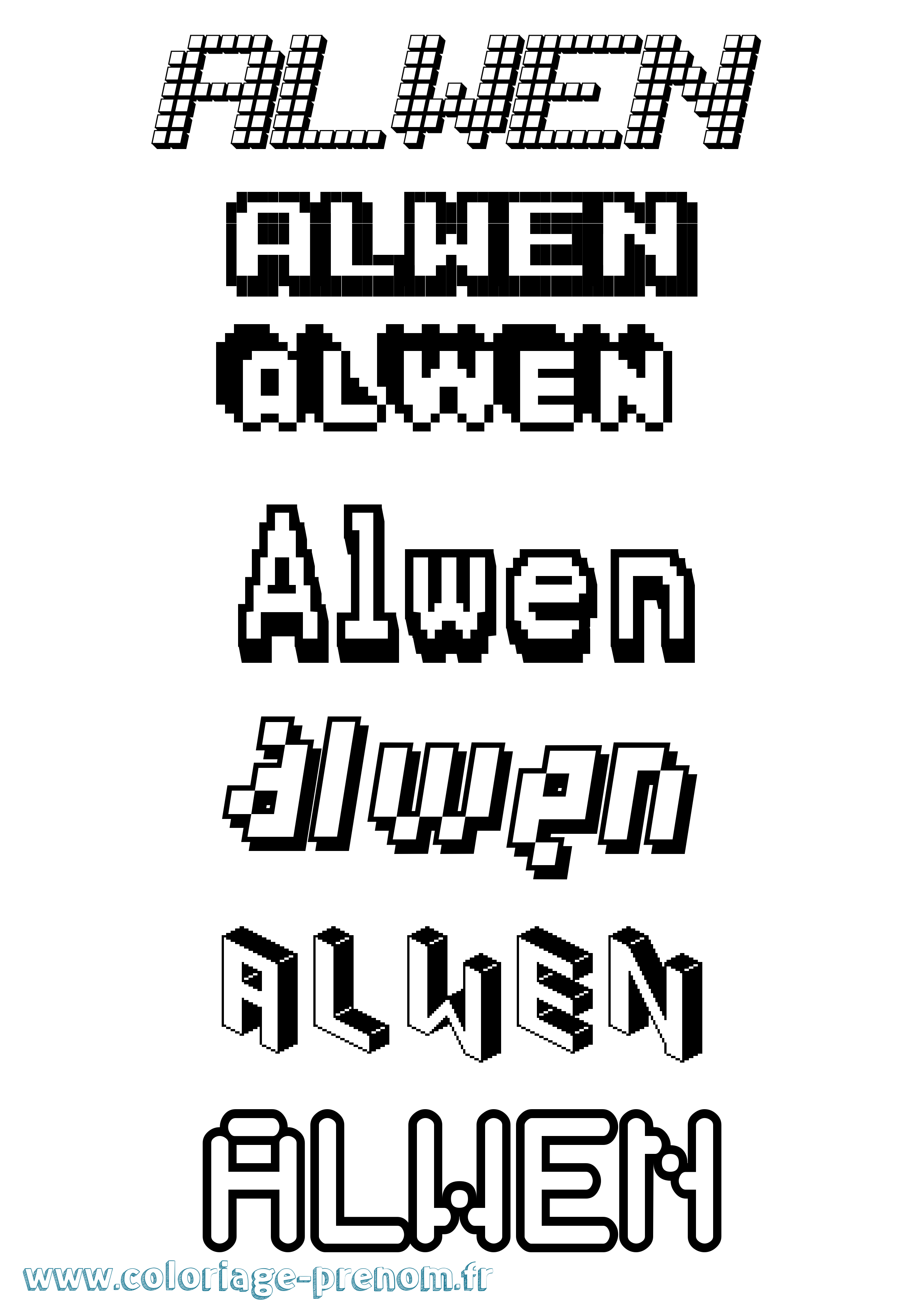 Coloriage prénom Alwen Pixel