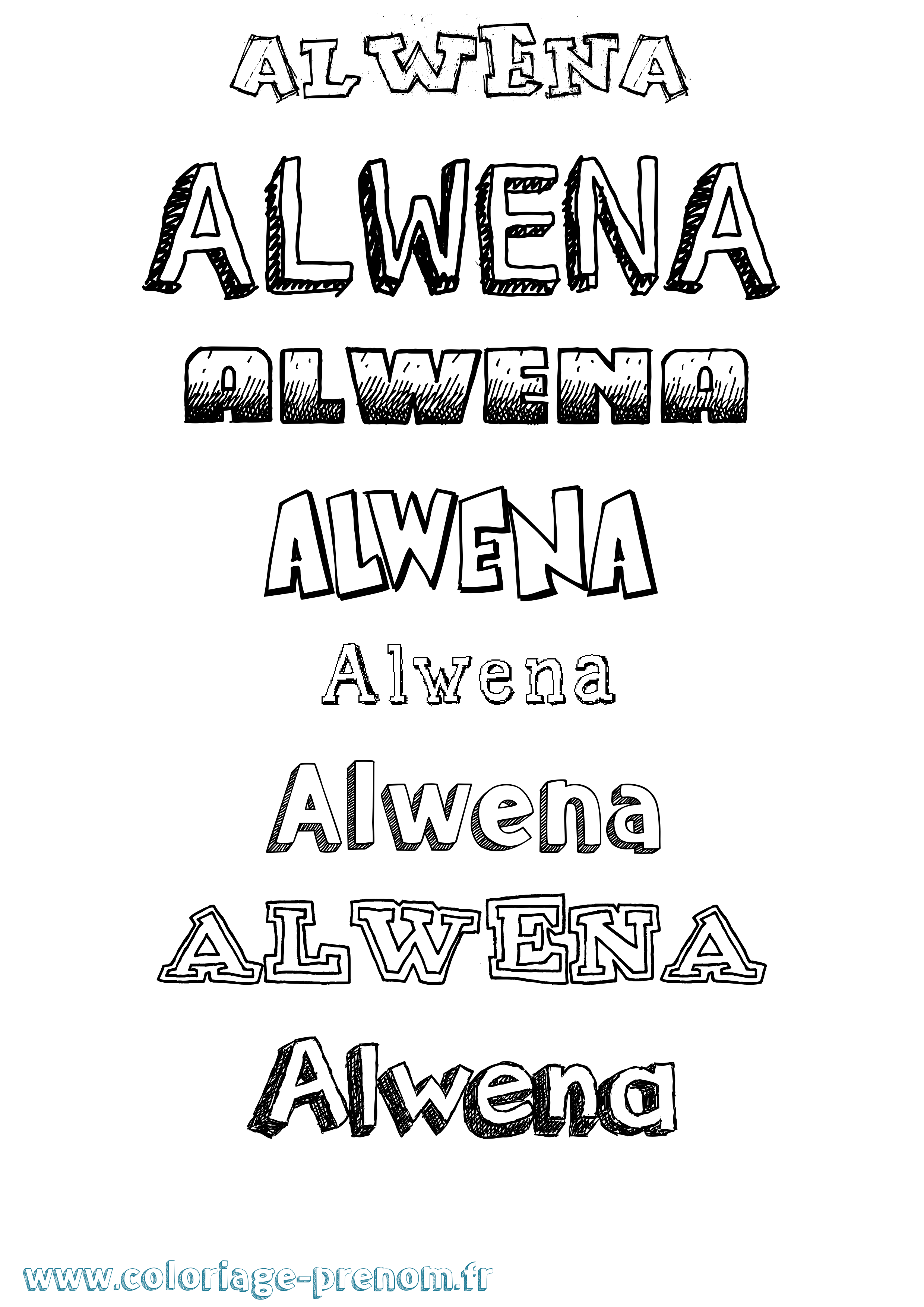 Coloriage prénom Alwena Dessiné