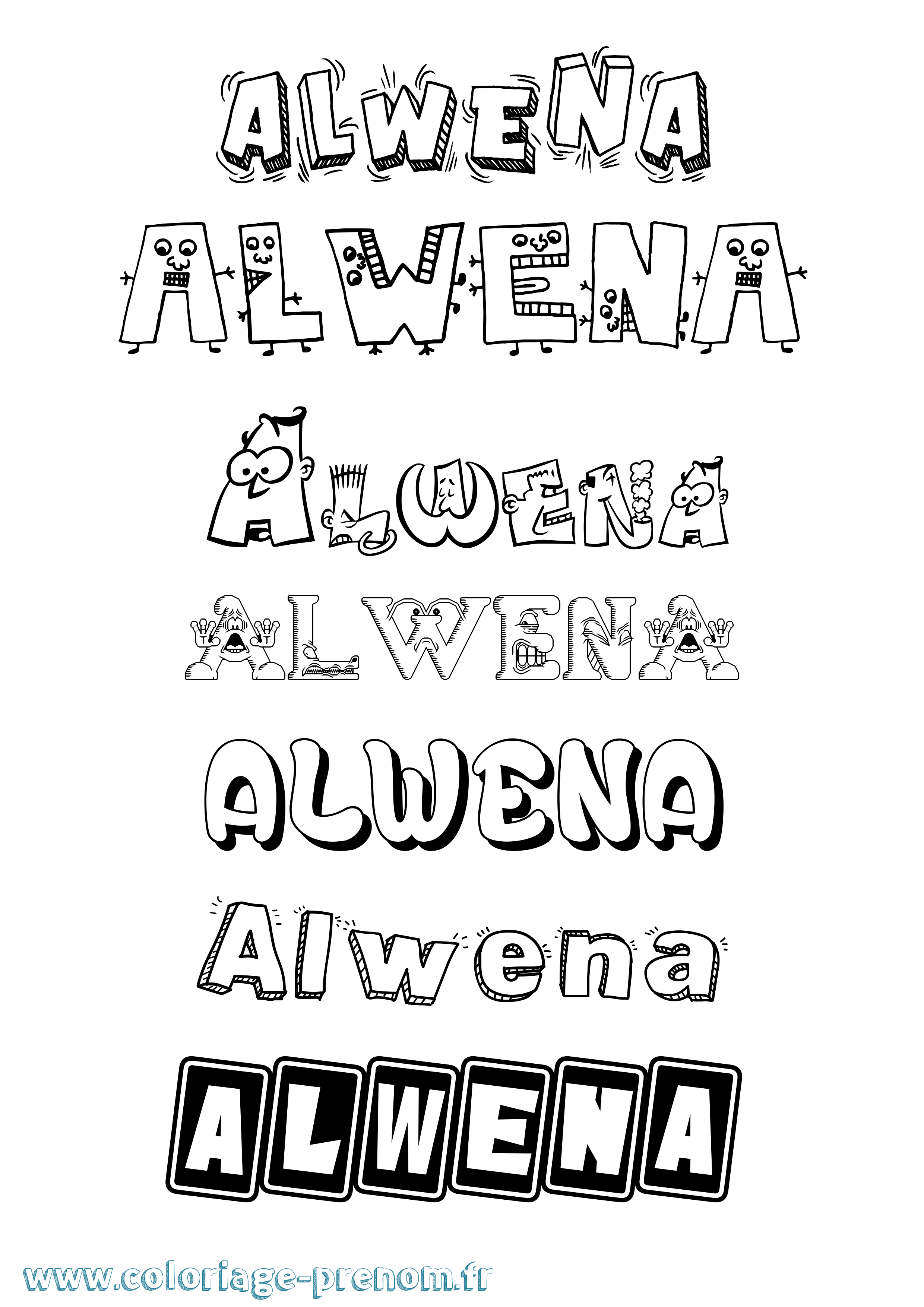 Coloriage prénom Alwena Fun