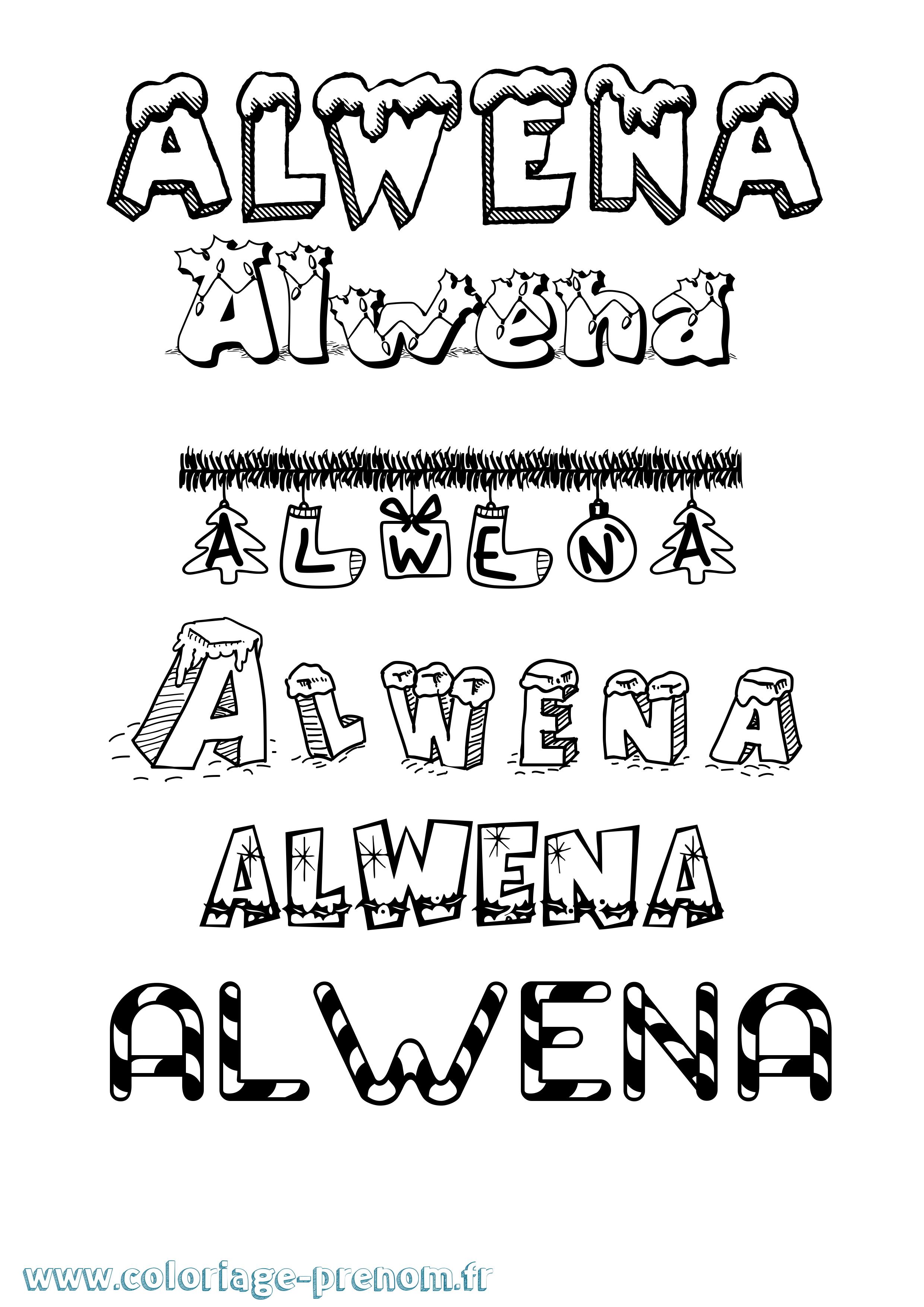 Coloriage prénom Alwena Noël
