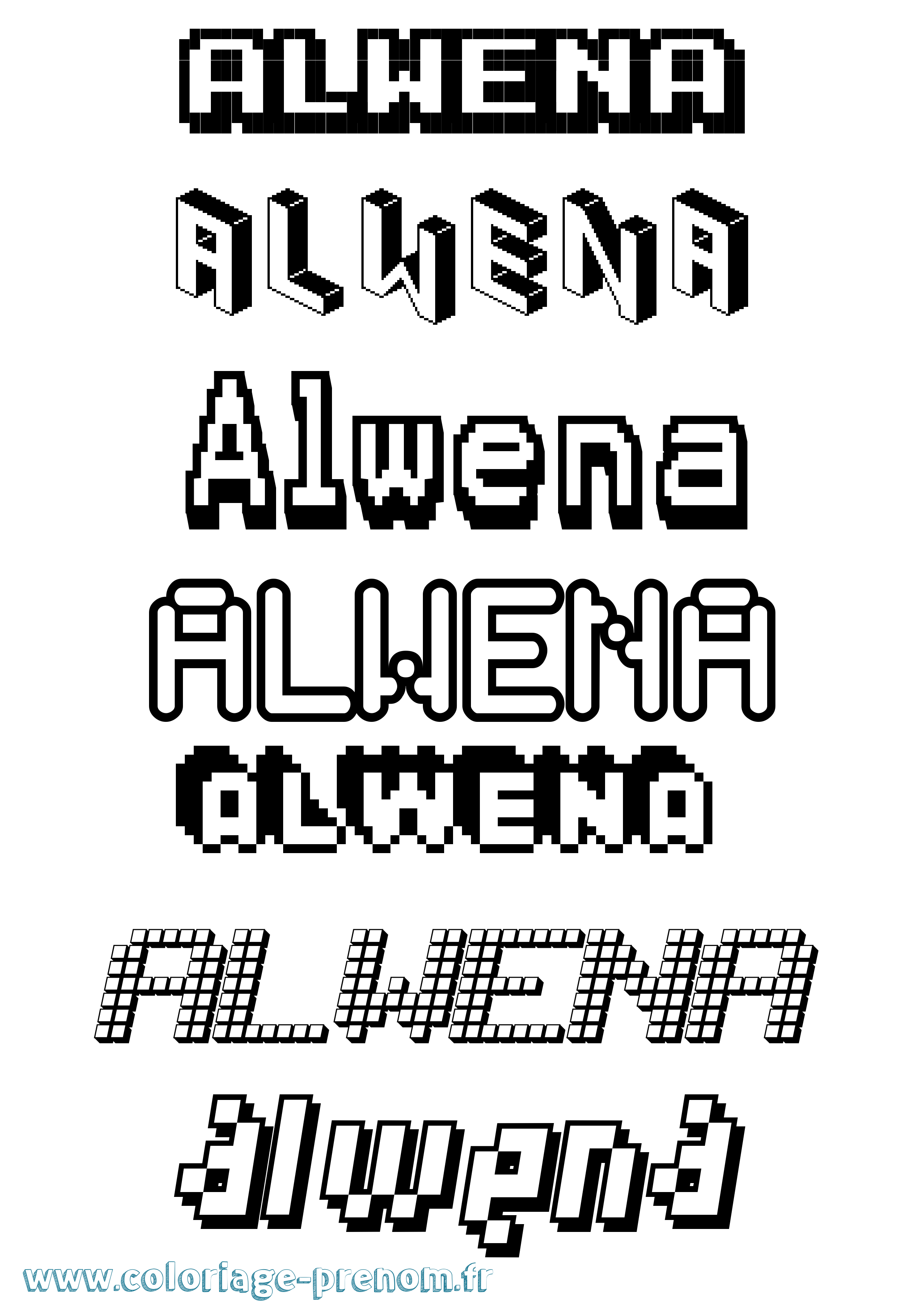 Coloriage prénom Alwena Pixel