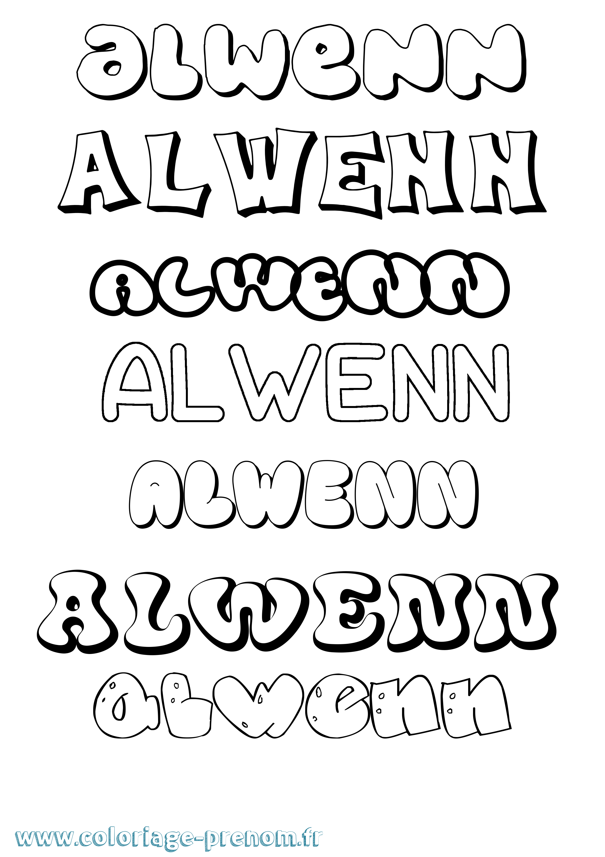 Coloriage prénom Alwenn Bubble
