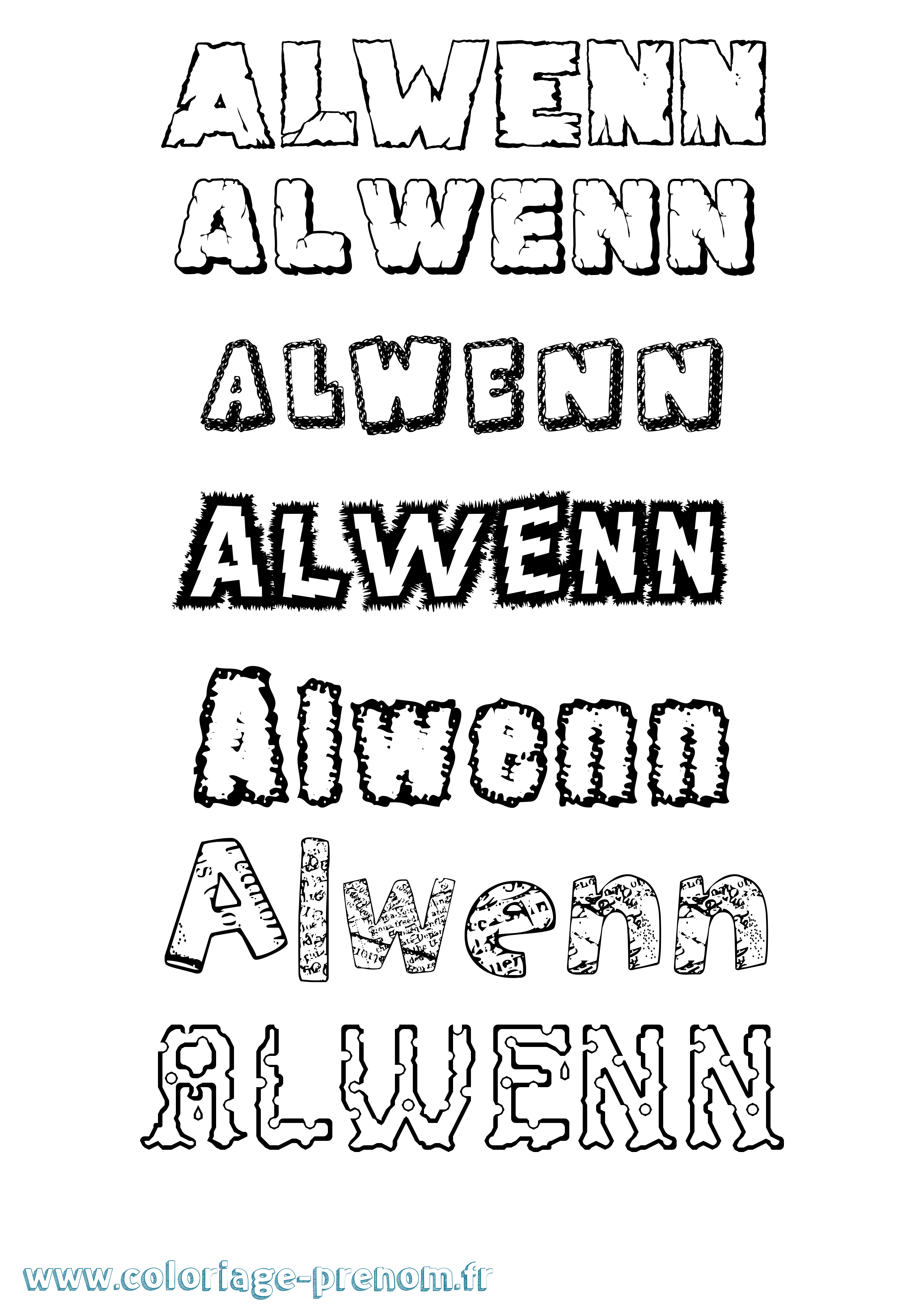 Coloriage prénom Alwenn Destructuré