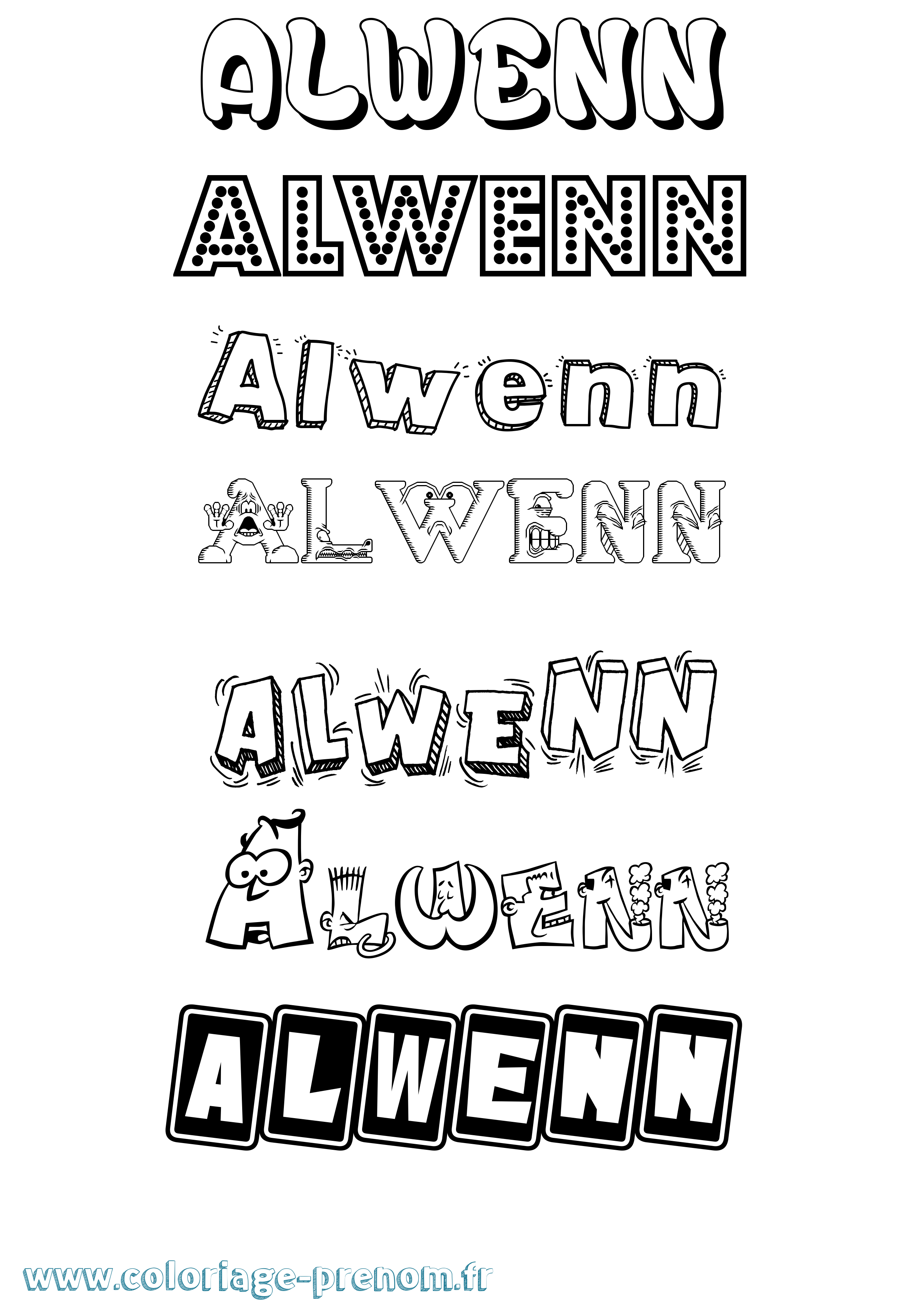 Coloriage prénom Alwenn Fun