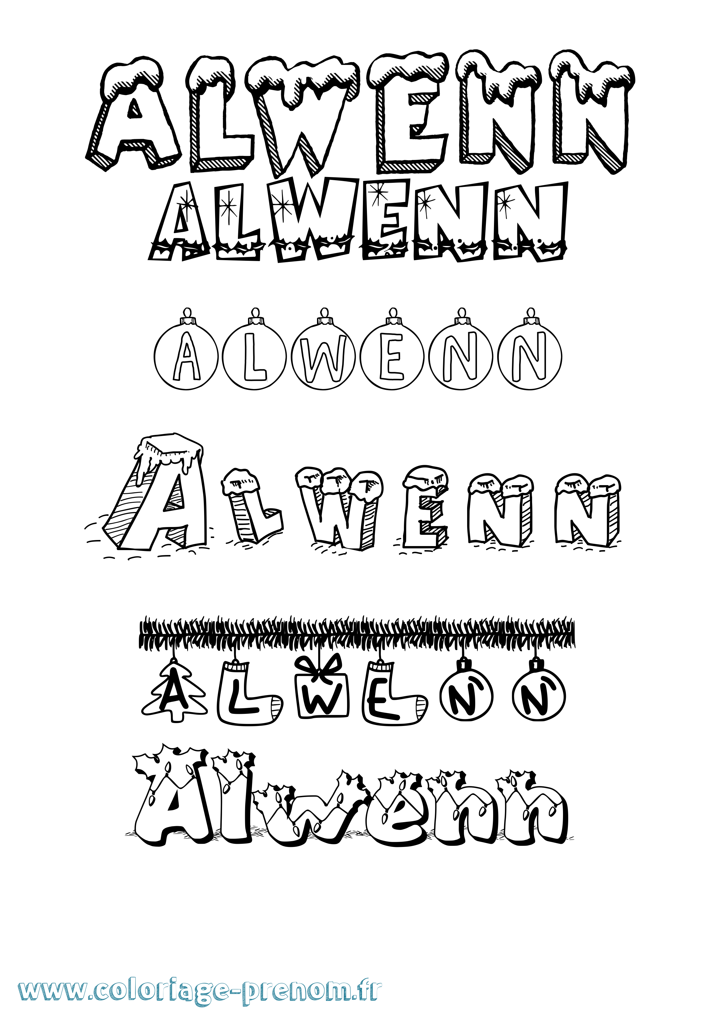Coloriage prénom Alwenn Noël