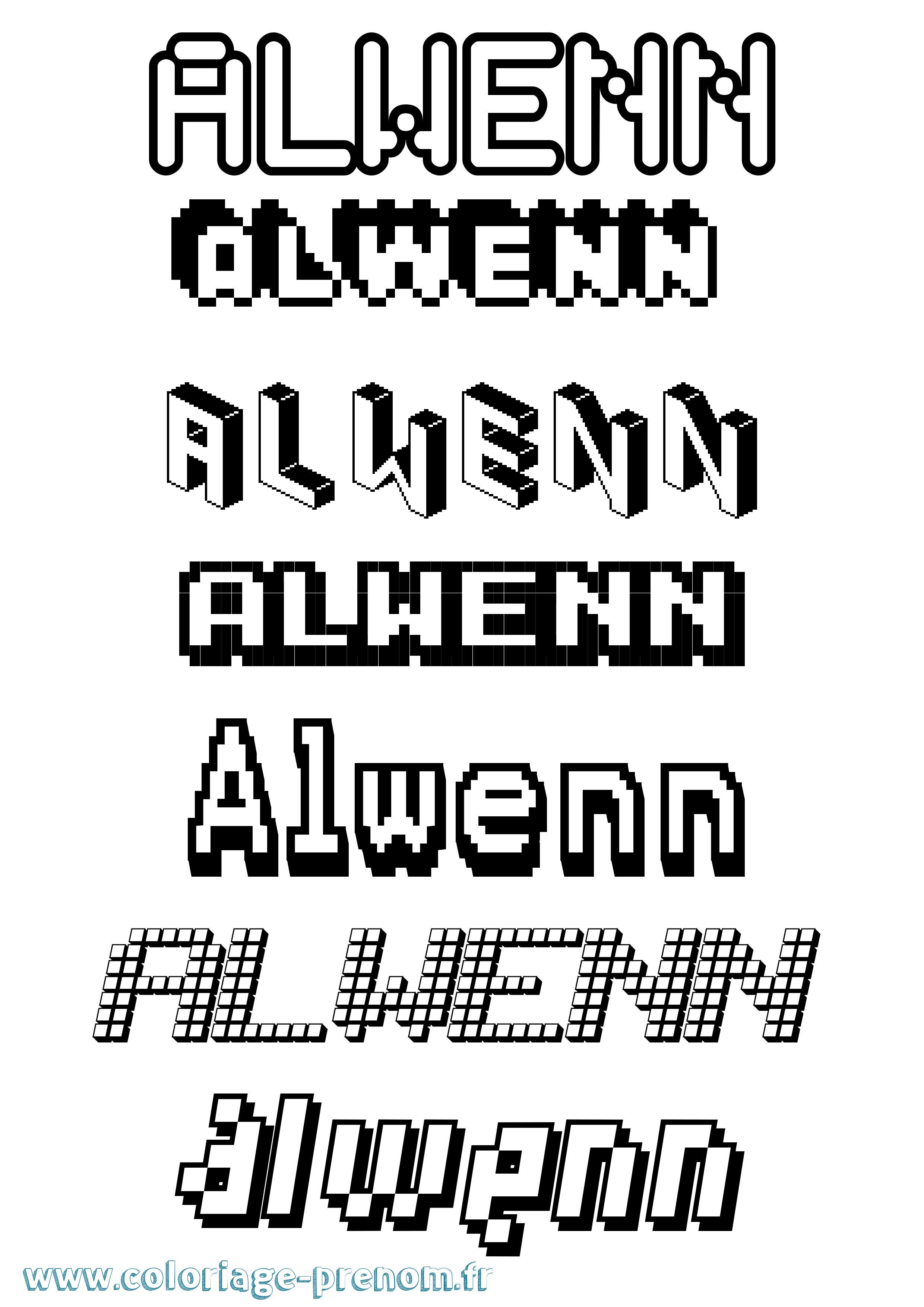 Coloriage prénom Alwenn Pixel