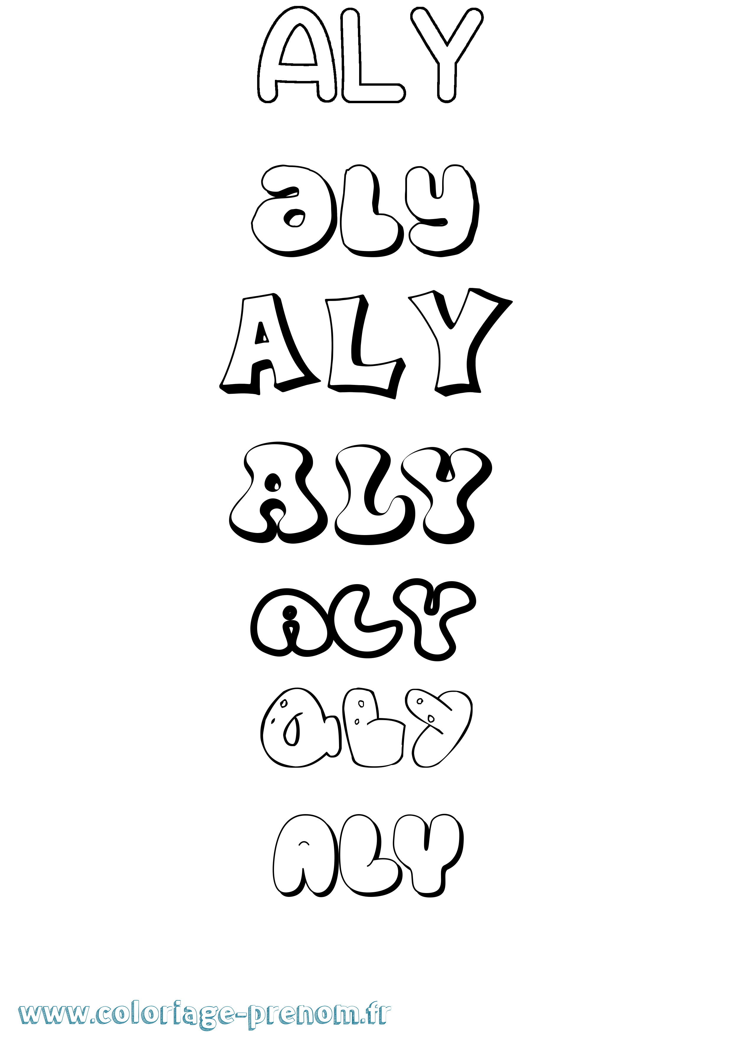 Coloriage prénom Aly Bubble