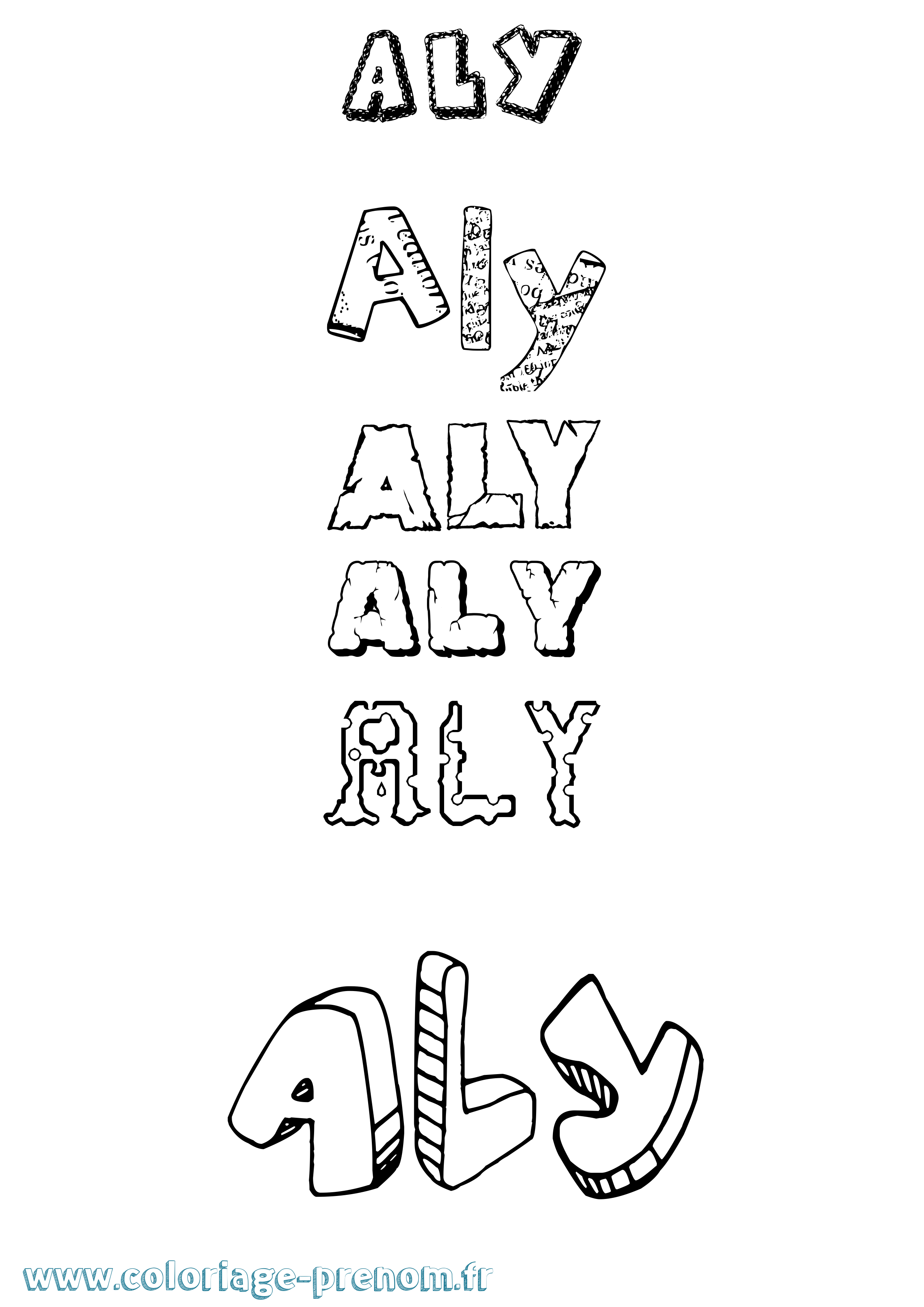 Coloriage prénom Aly Destructuré