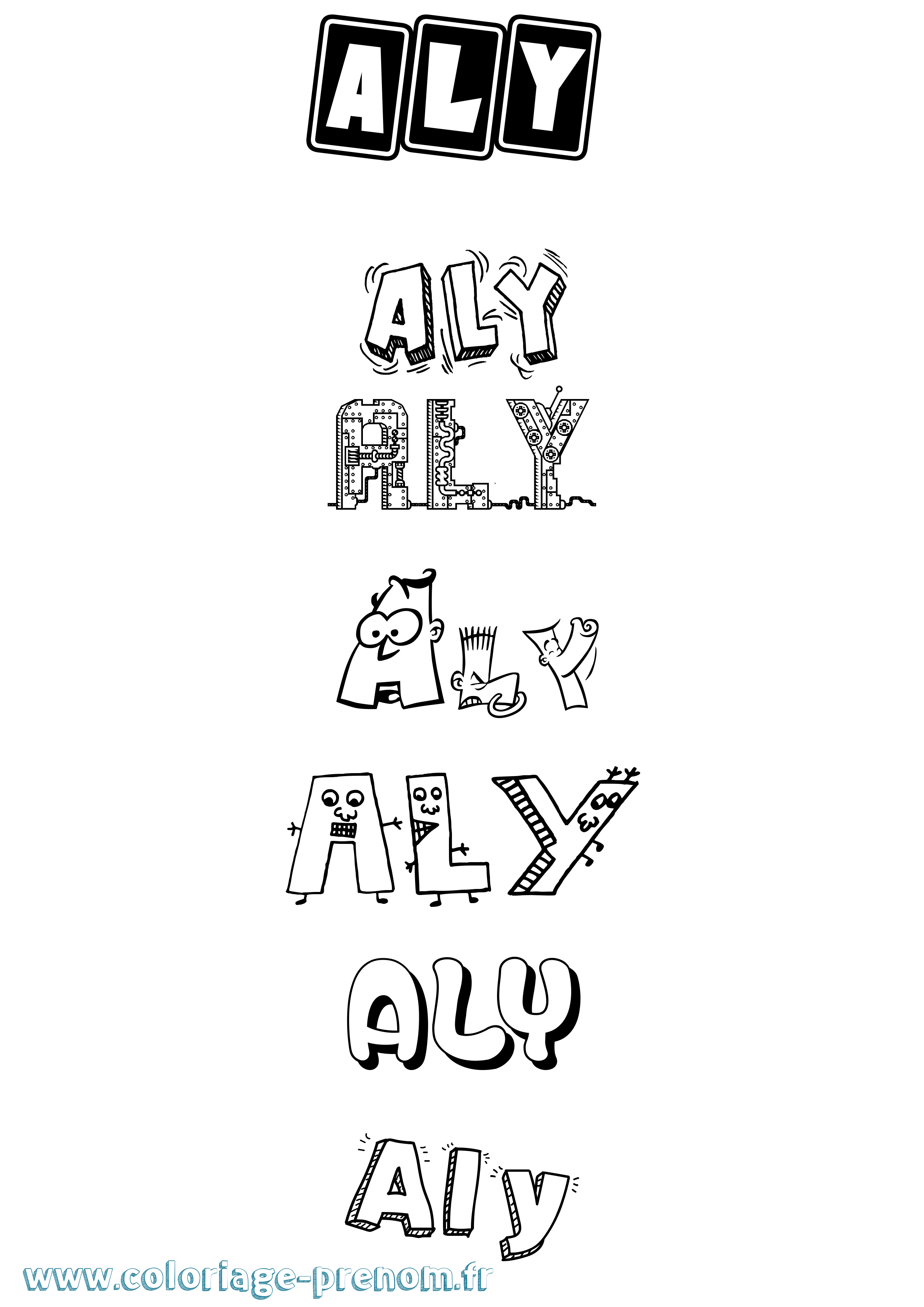 Coloriage prénom Aly Fun