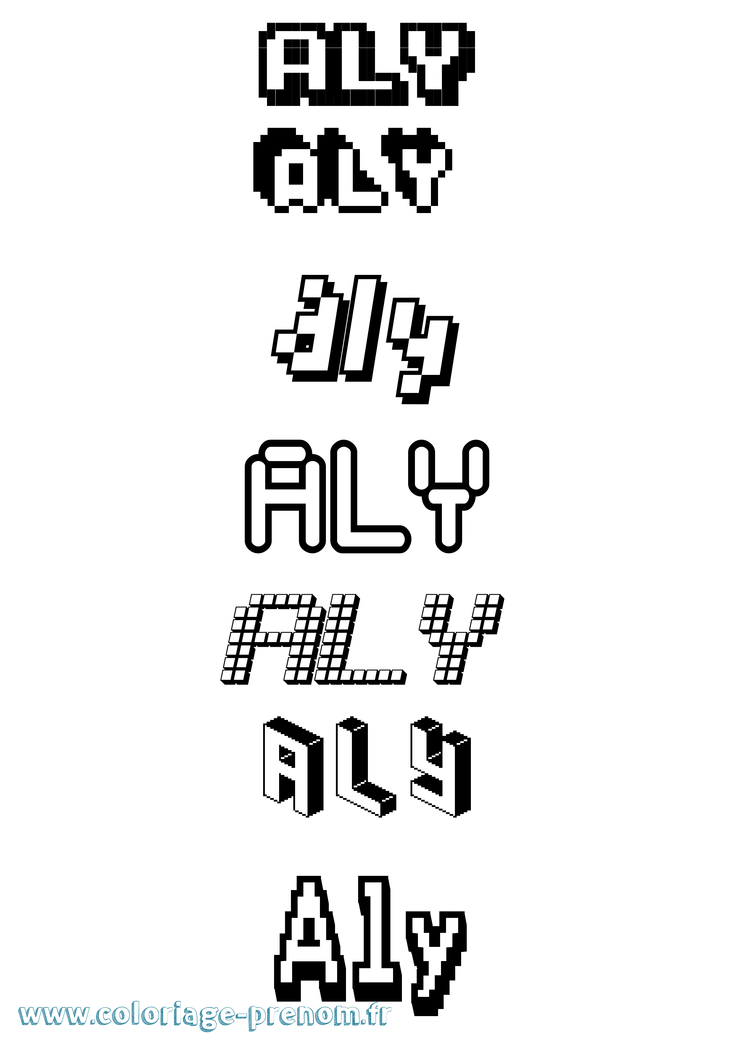 Coloriage prénom Aly Pixel
