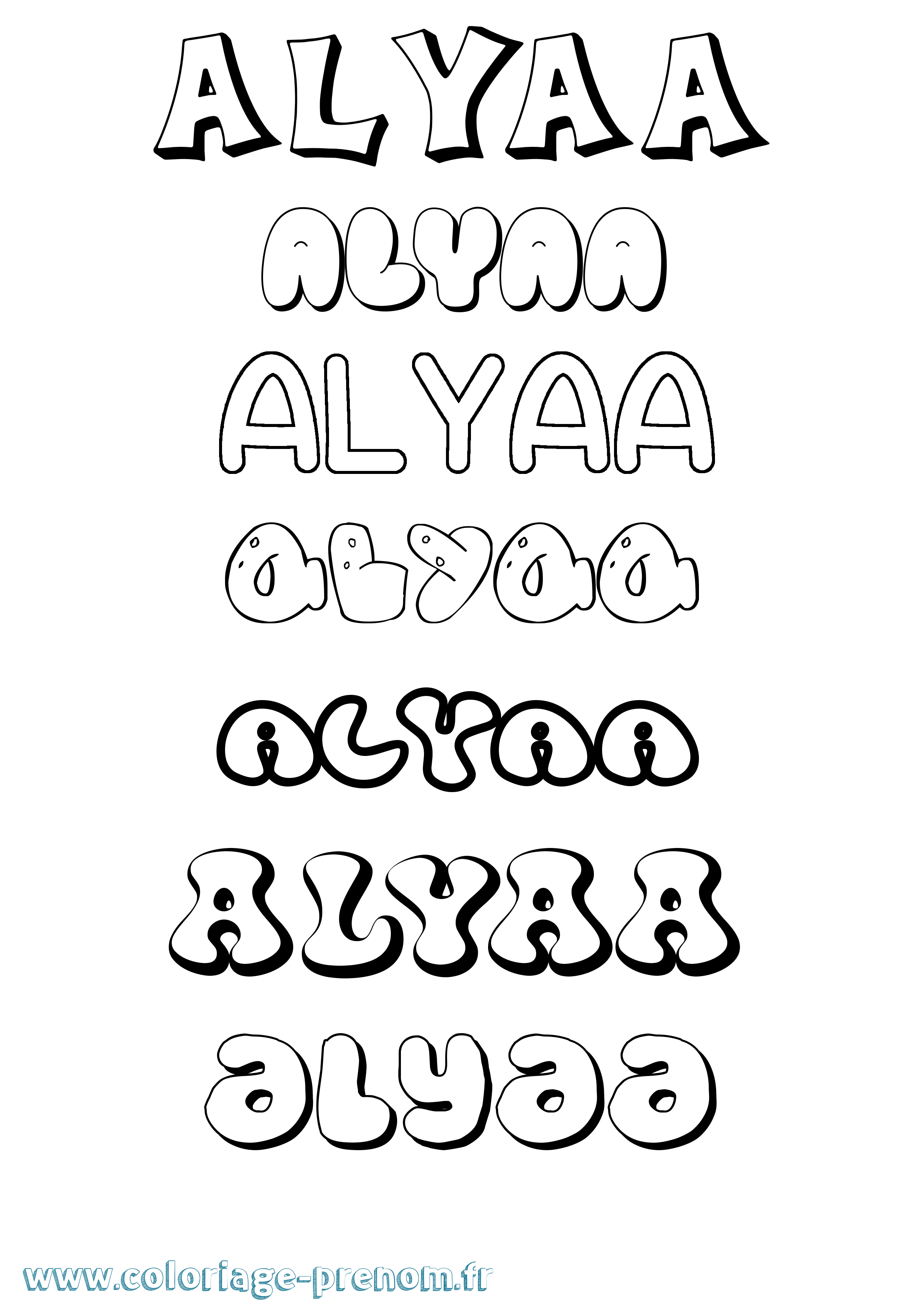 Coloriage prénom Alyaa Bubble