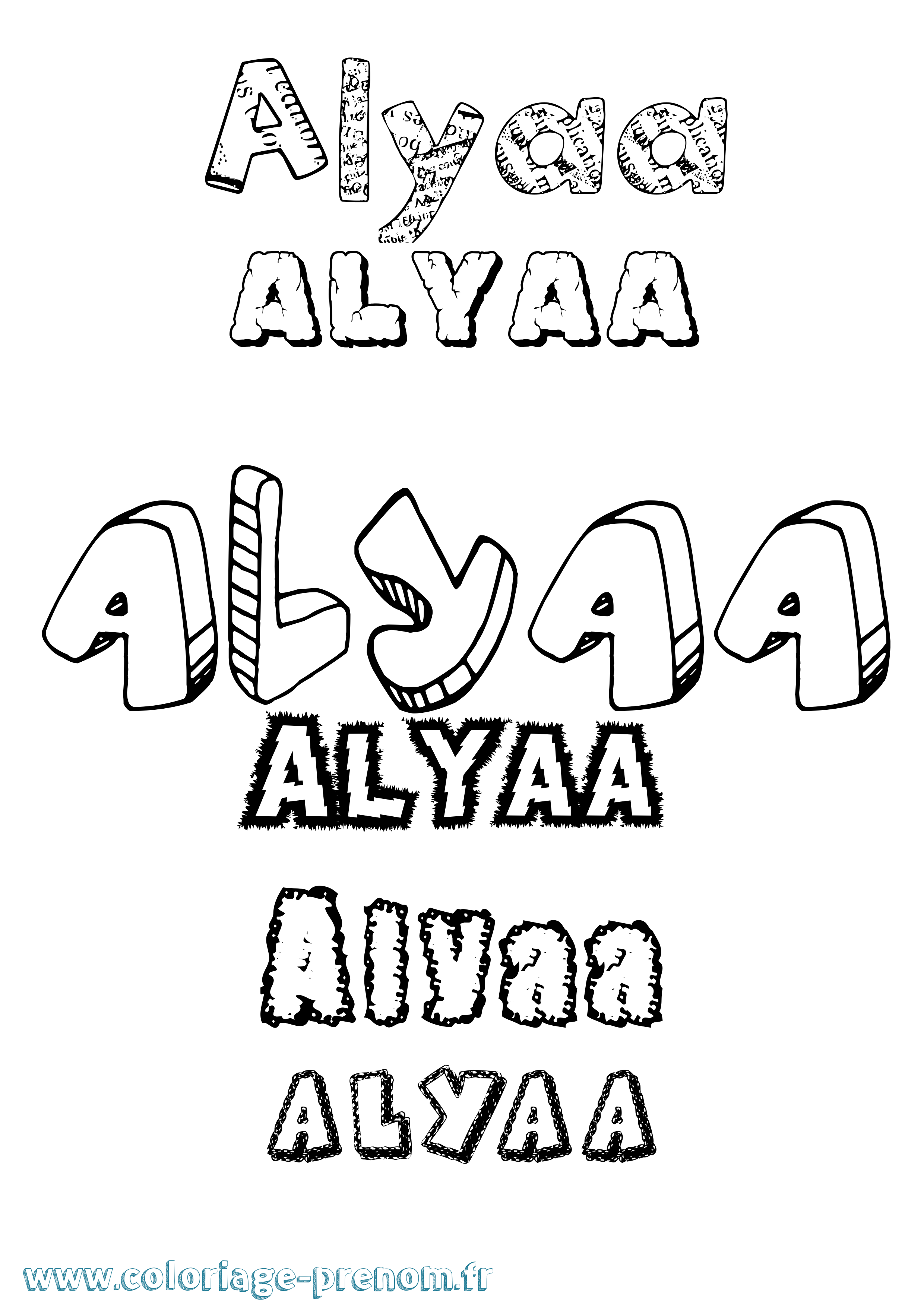 Coloriage prénom Alyaa Destructuré