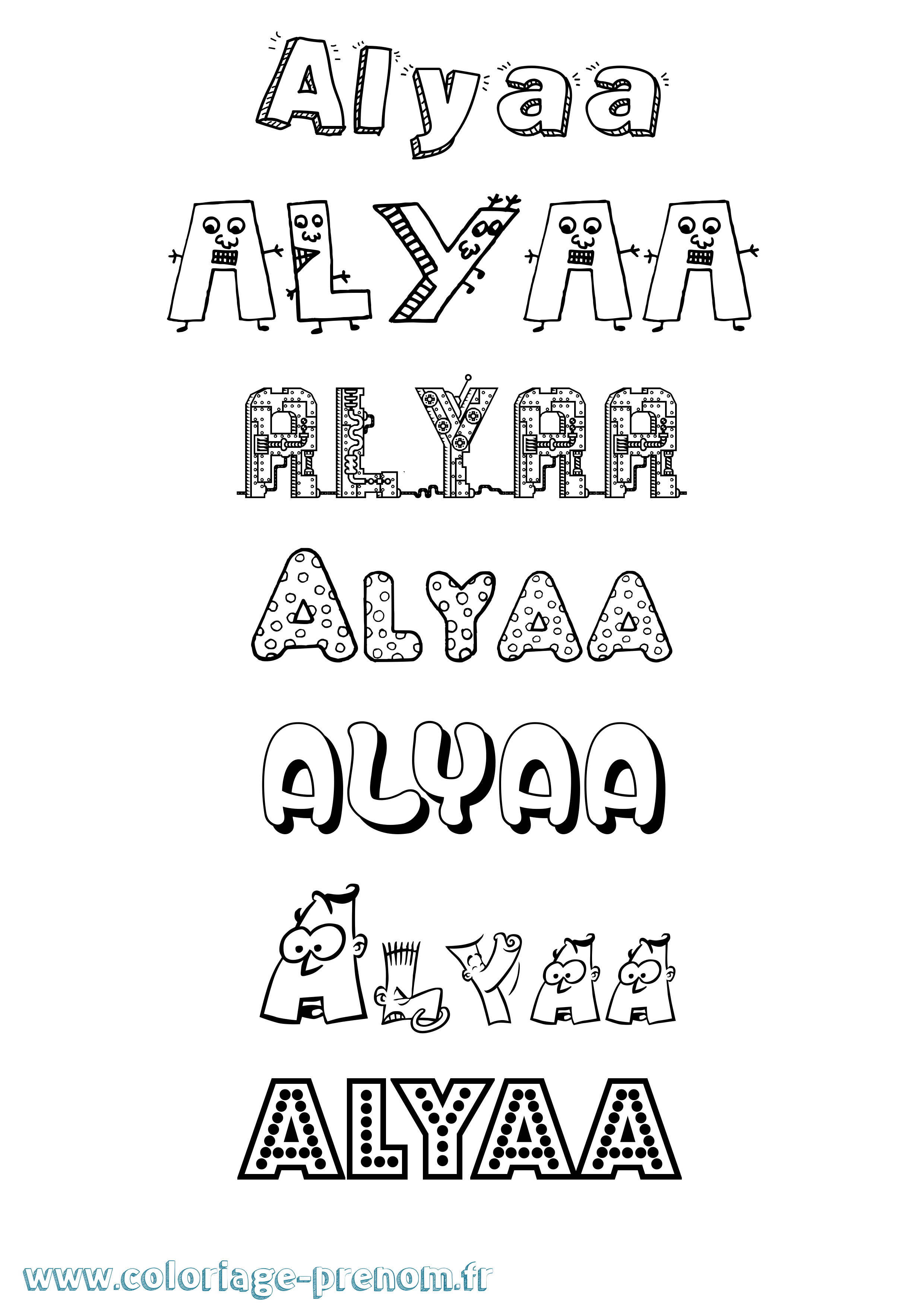 Coloriage prénom Alyaa Fun