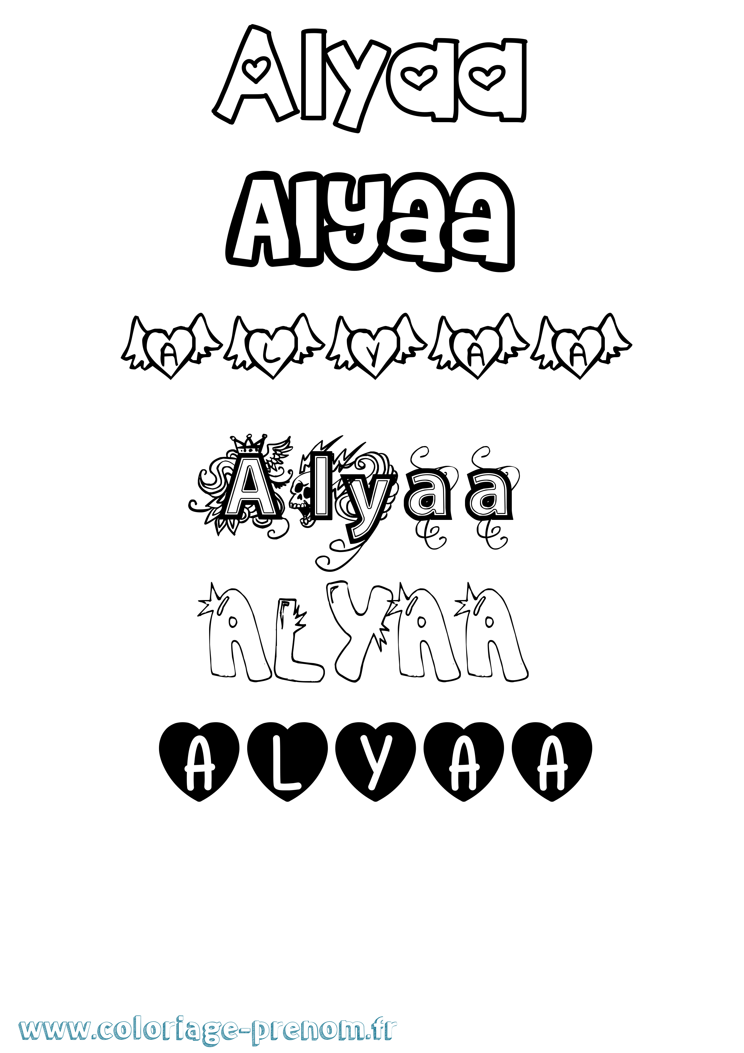 Coloriage prénom Alyaa Girly