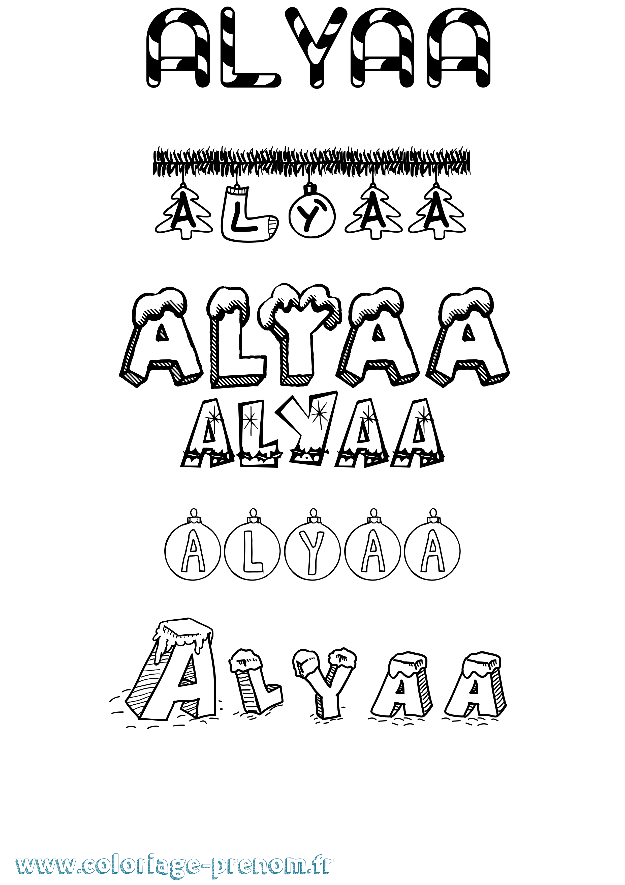 Coloriage prénom Alyaa Noël