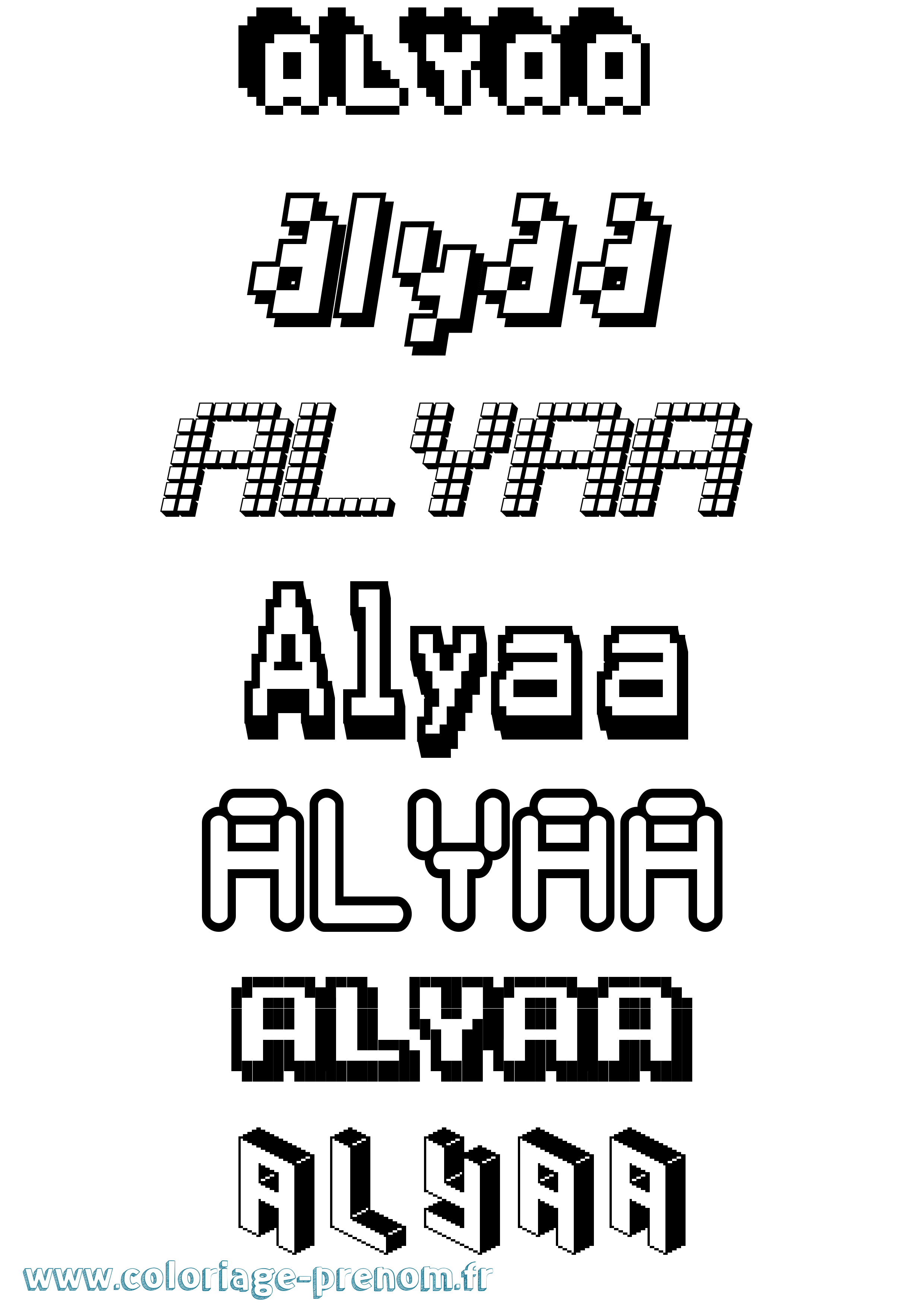 Coloriage prénom Alyaa Pixel