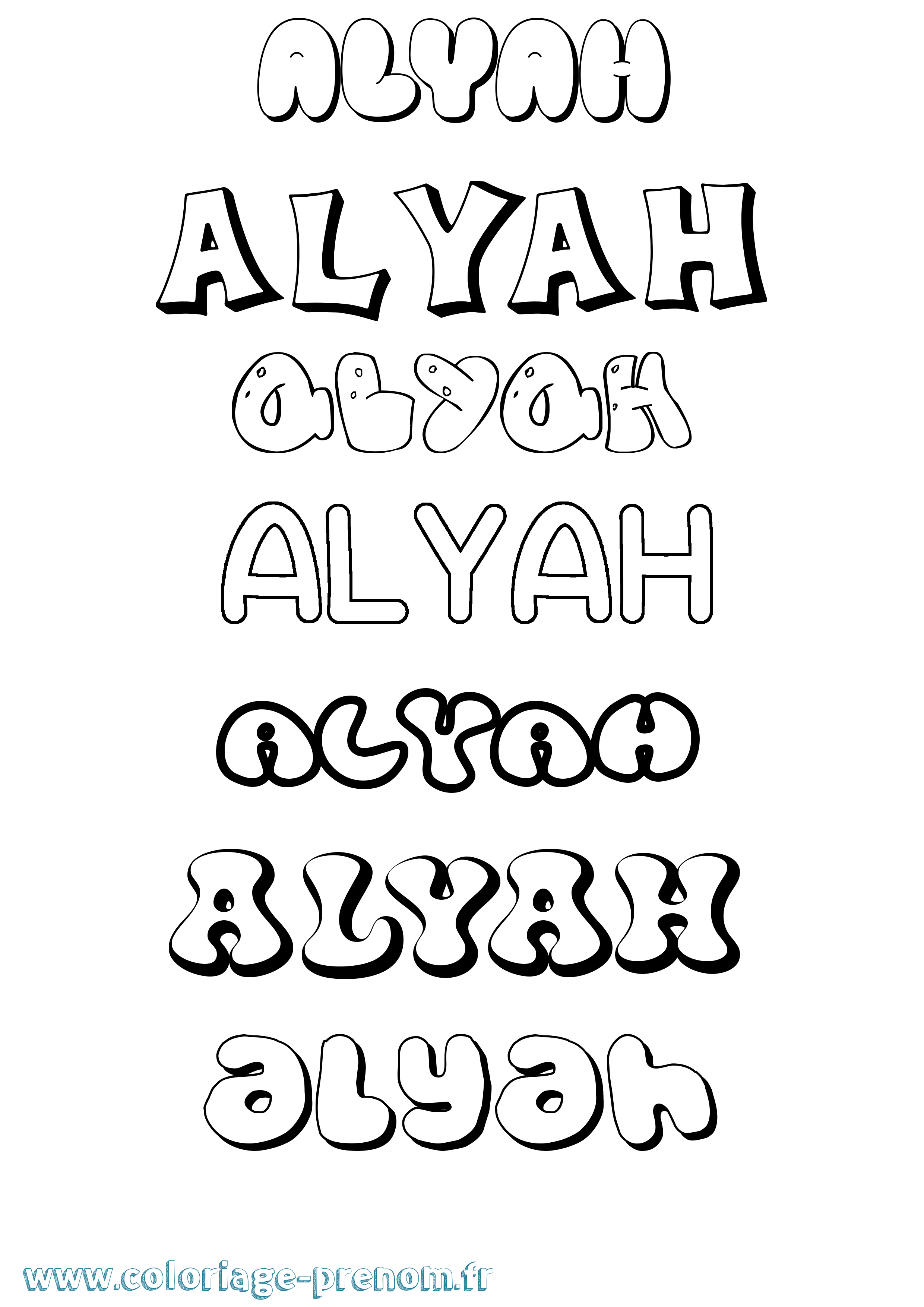 Coloriage prénom Alyah Bubble
