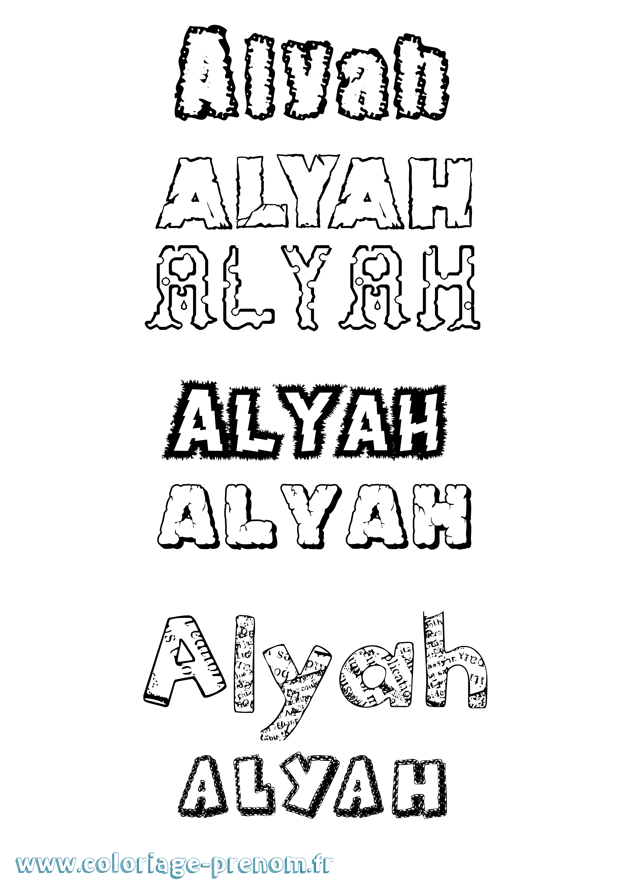 Coloriage prénom Alyah Destructuré