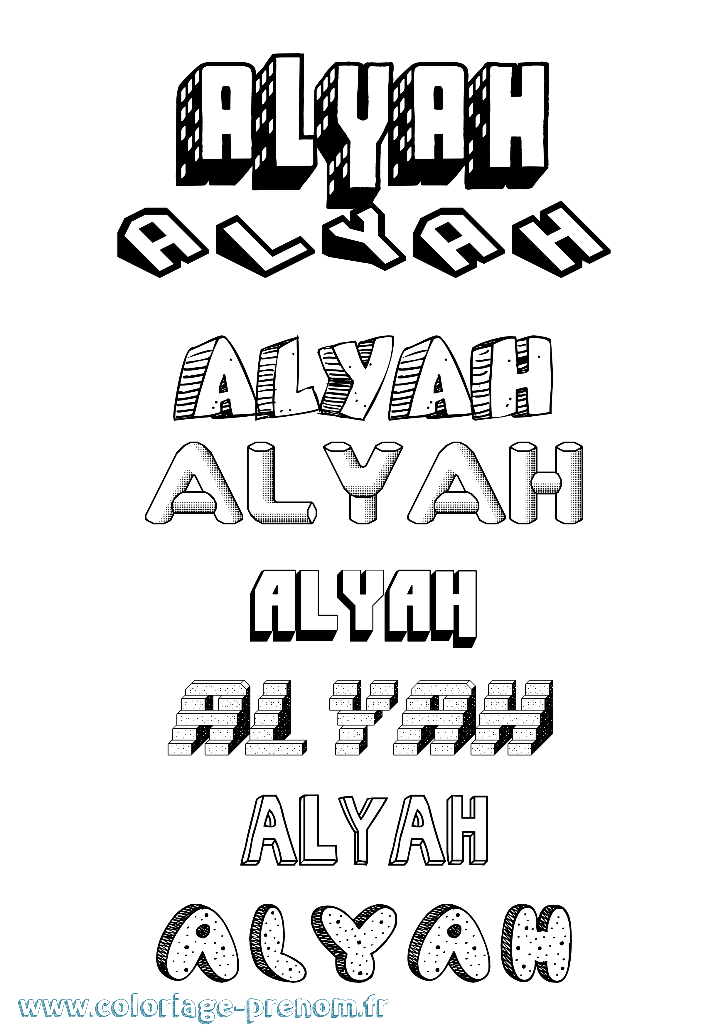 Coloriage Alyah Effet 3D Coloriage prénom Alyah Effet 3D