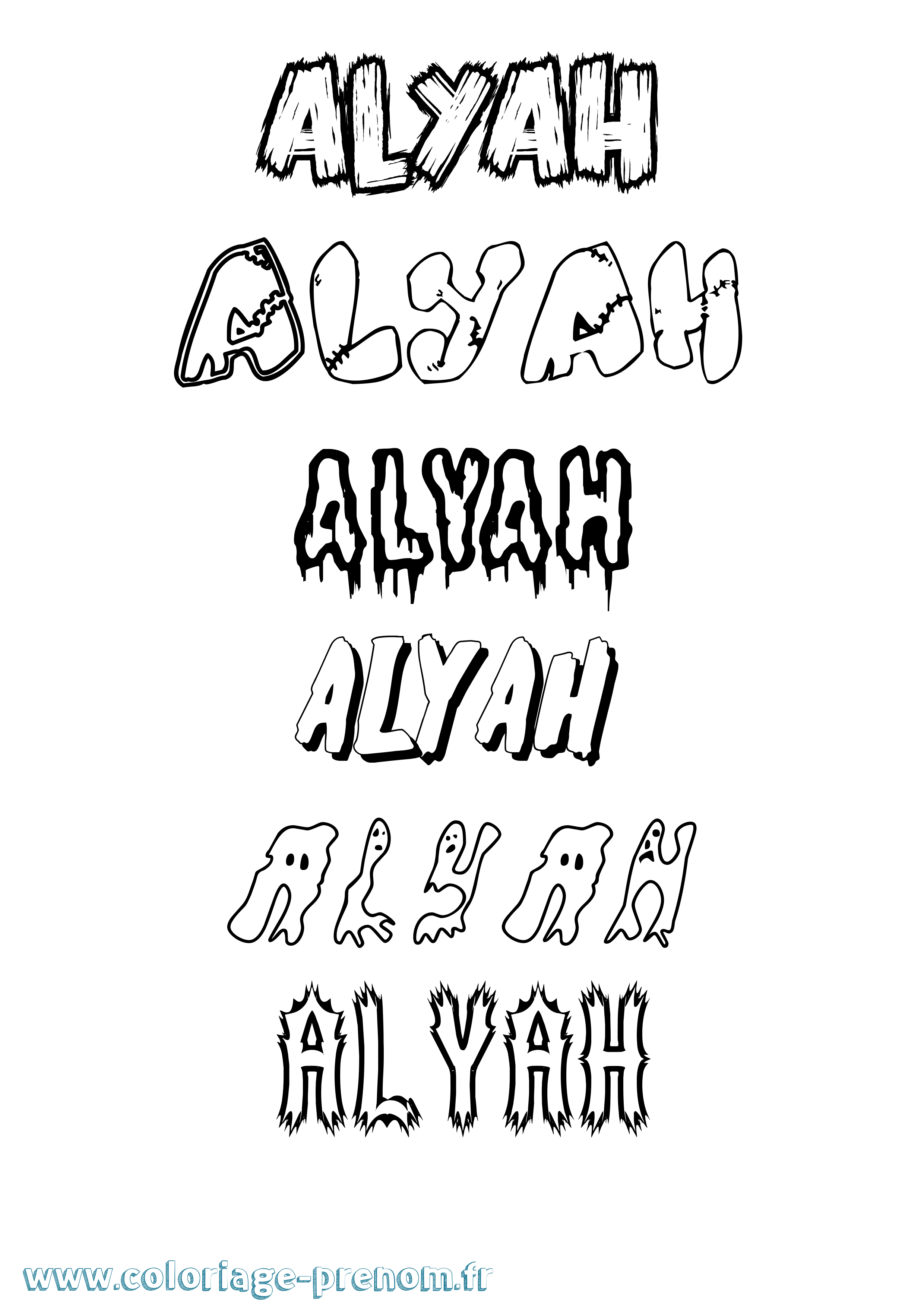 Coloriage prénom Alyah Frisson