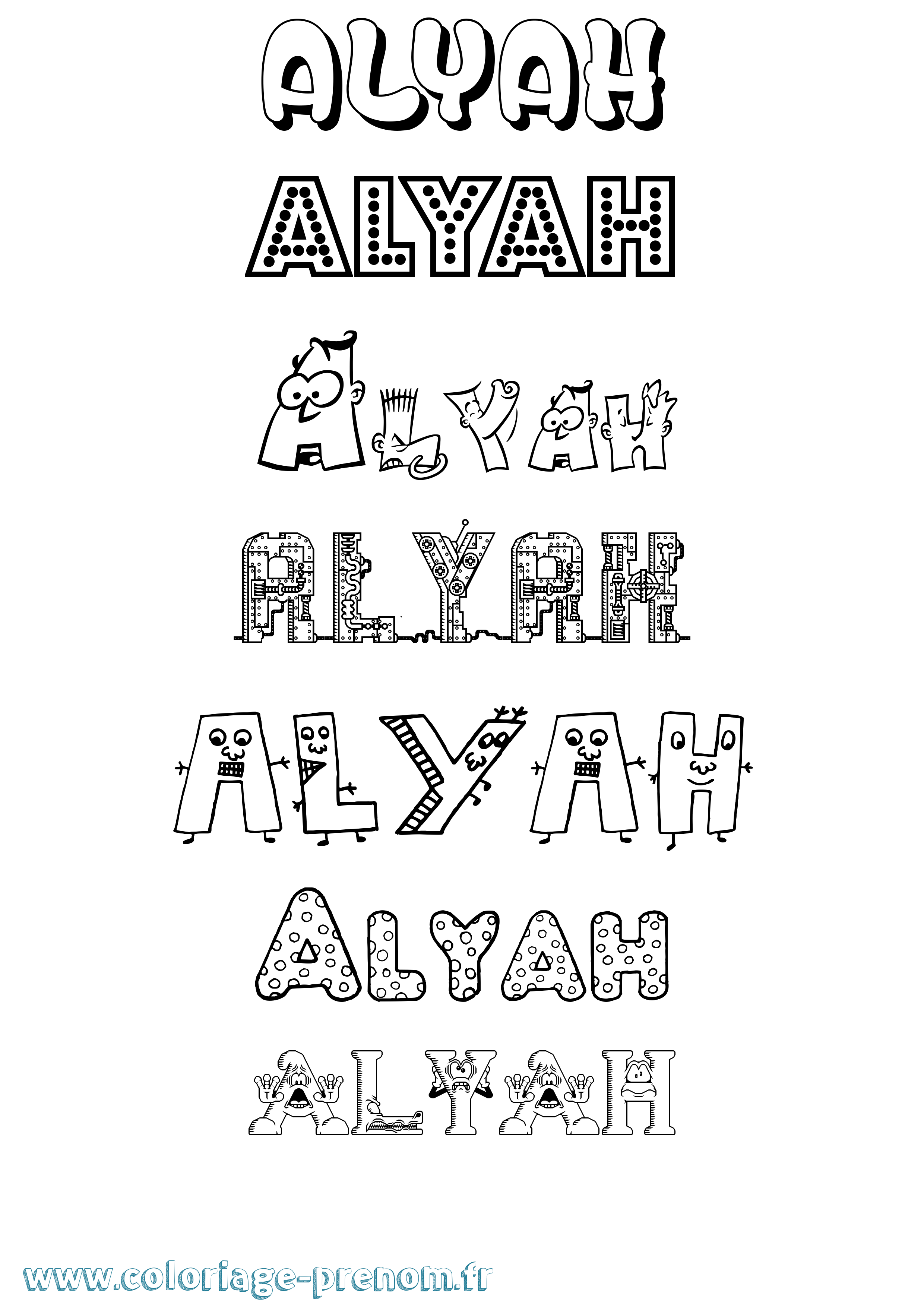 Coloriage prénom Alyah Fun