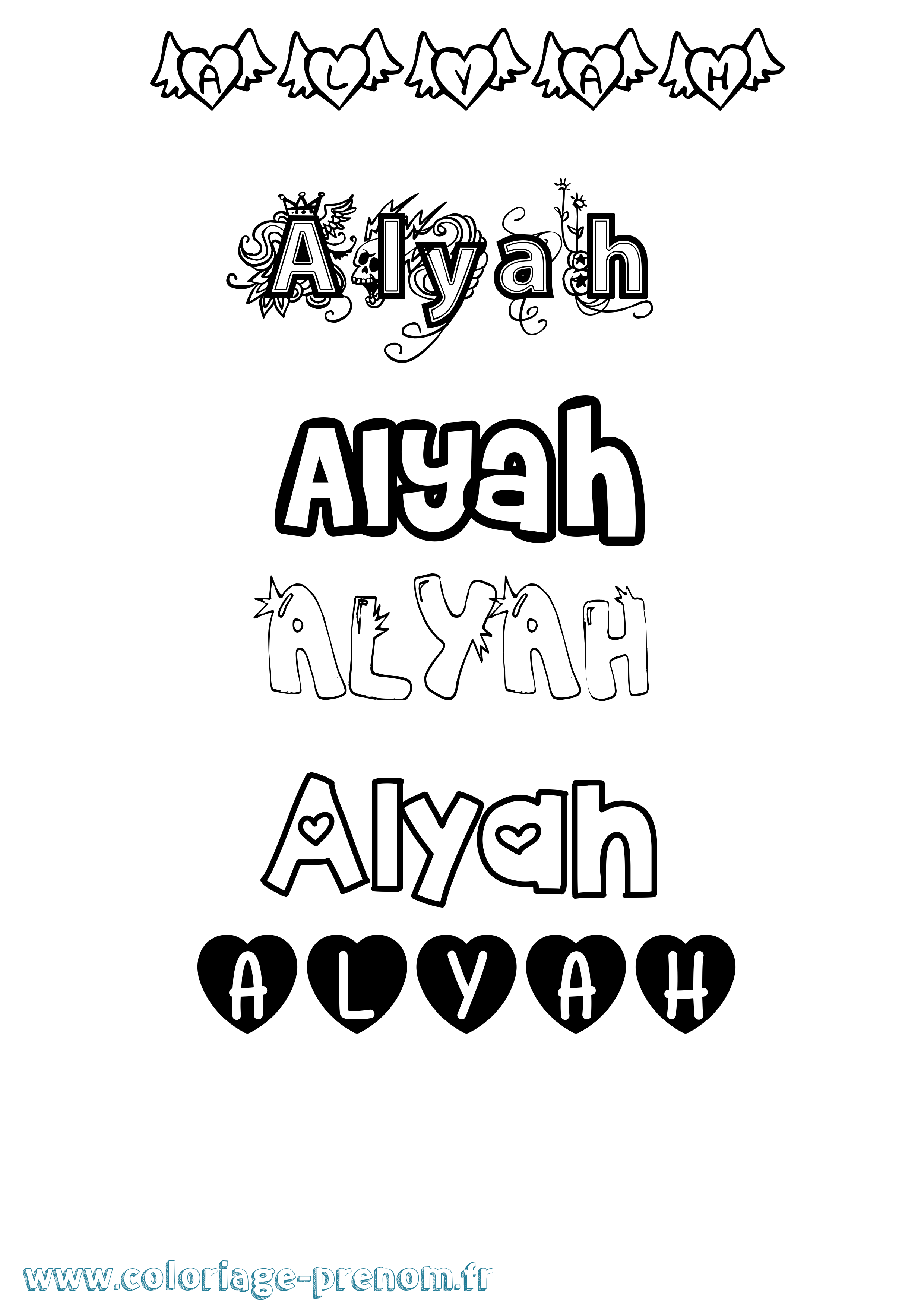 Coloriage prénom Alyah Girly