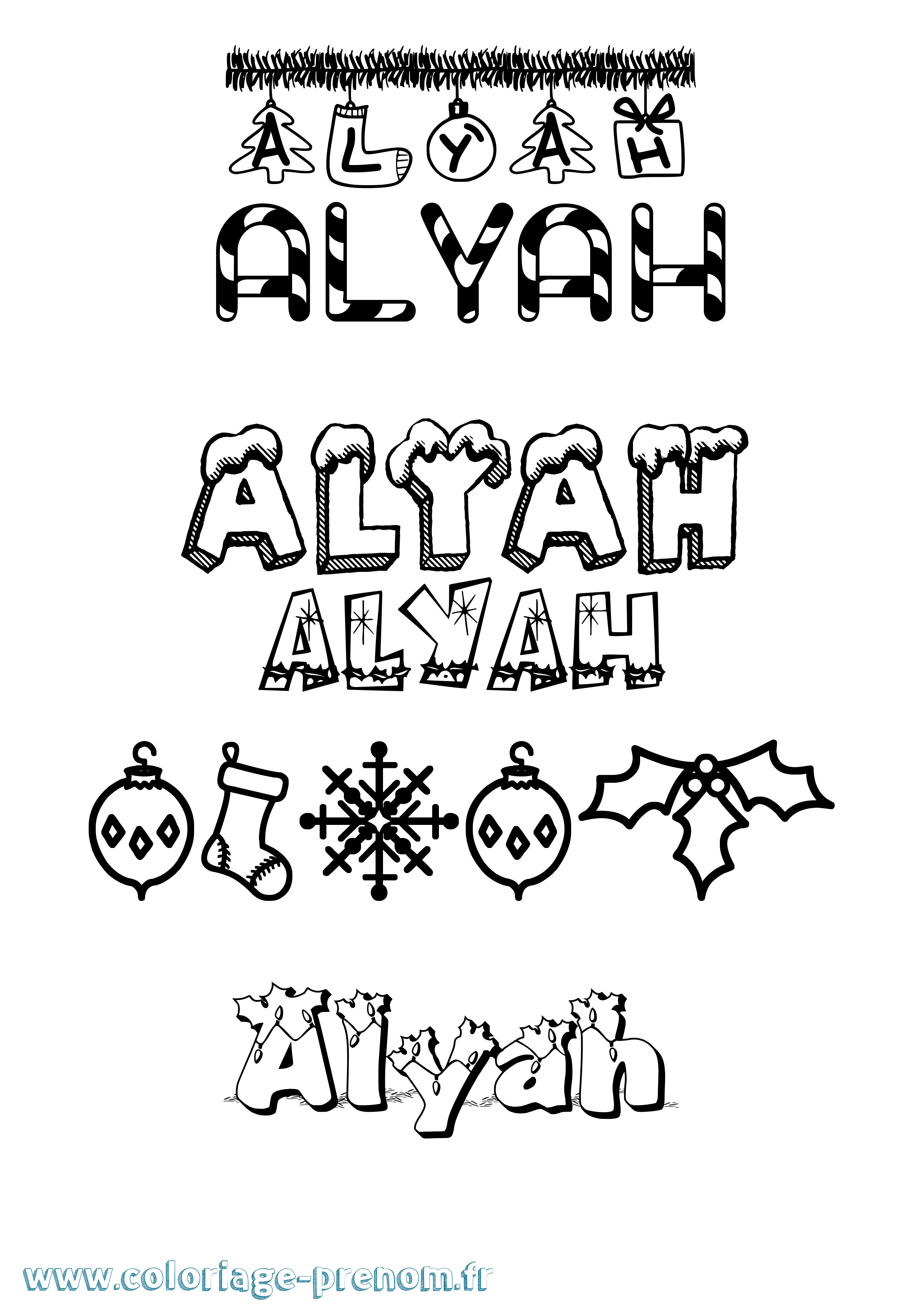 Coloriage prénom Alyah Noël