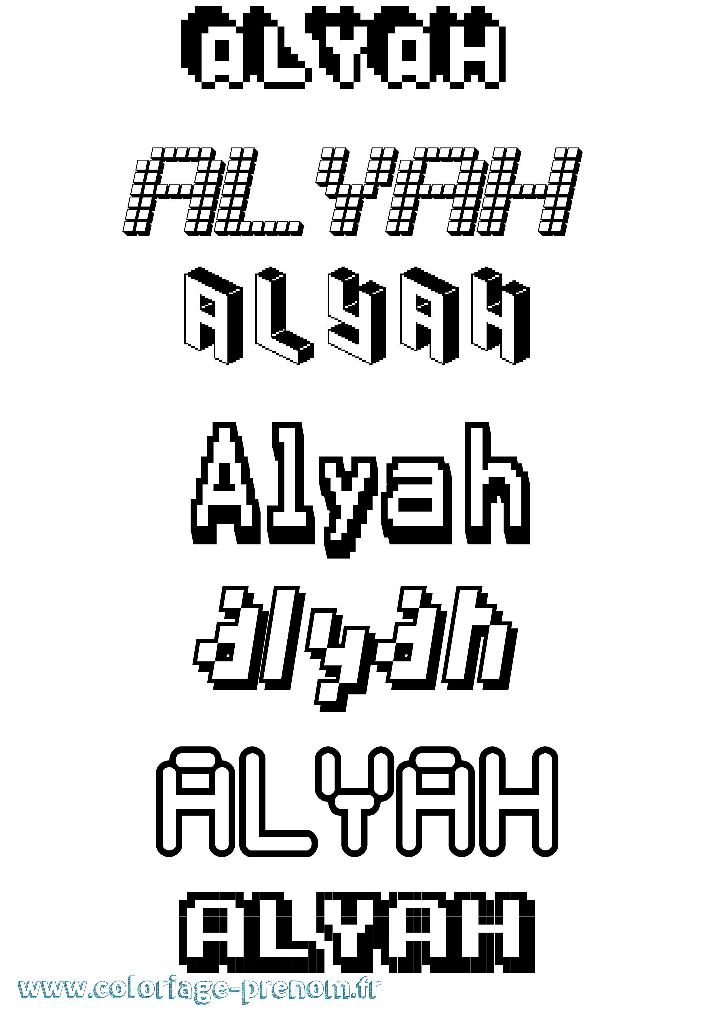Coloriage prénom Alyah Pixel