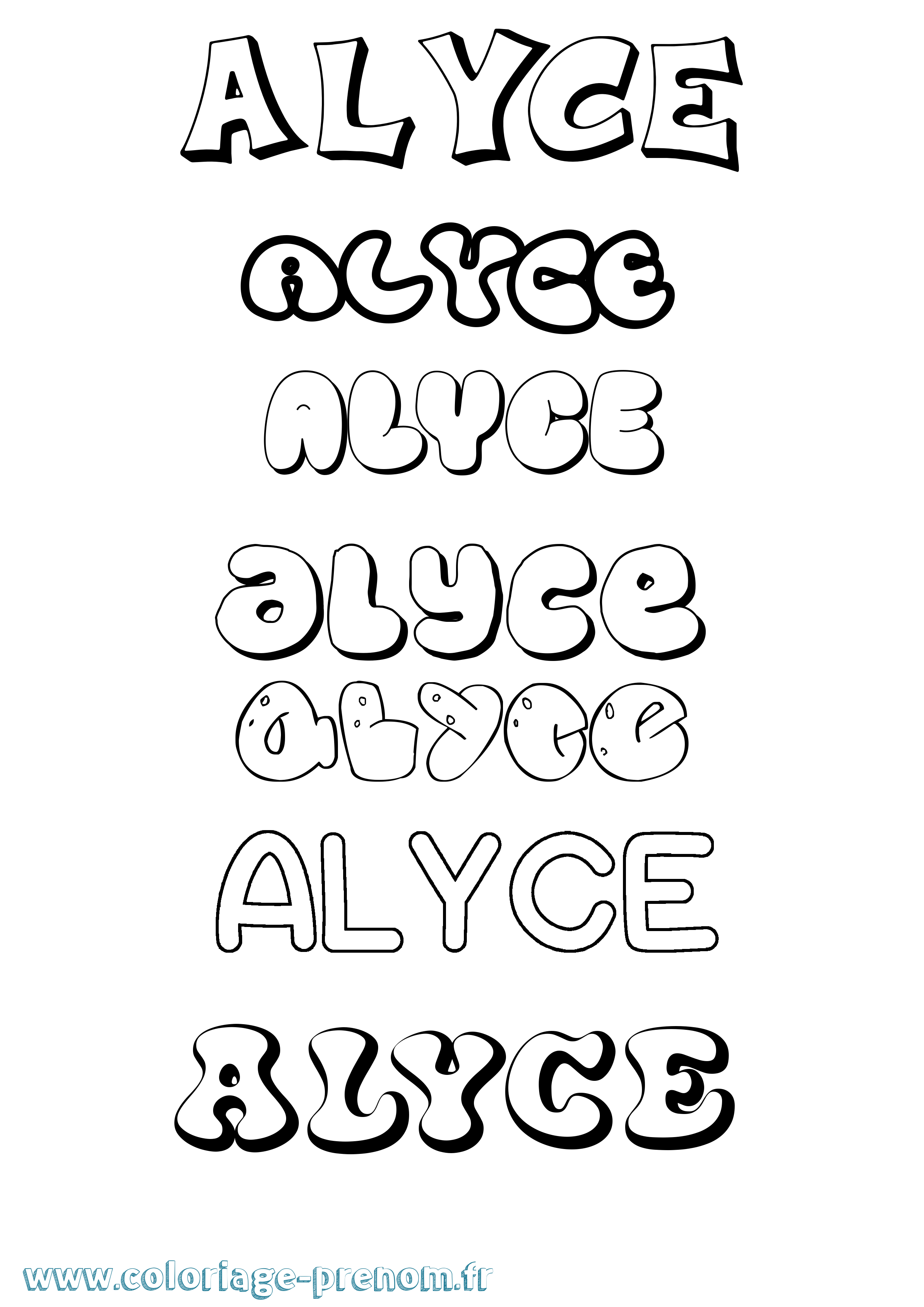 Coloriage prénom Alyce Bubble