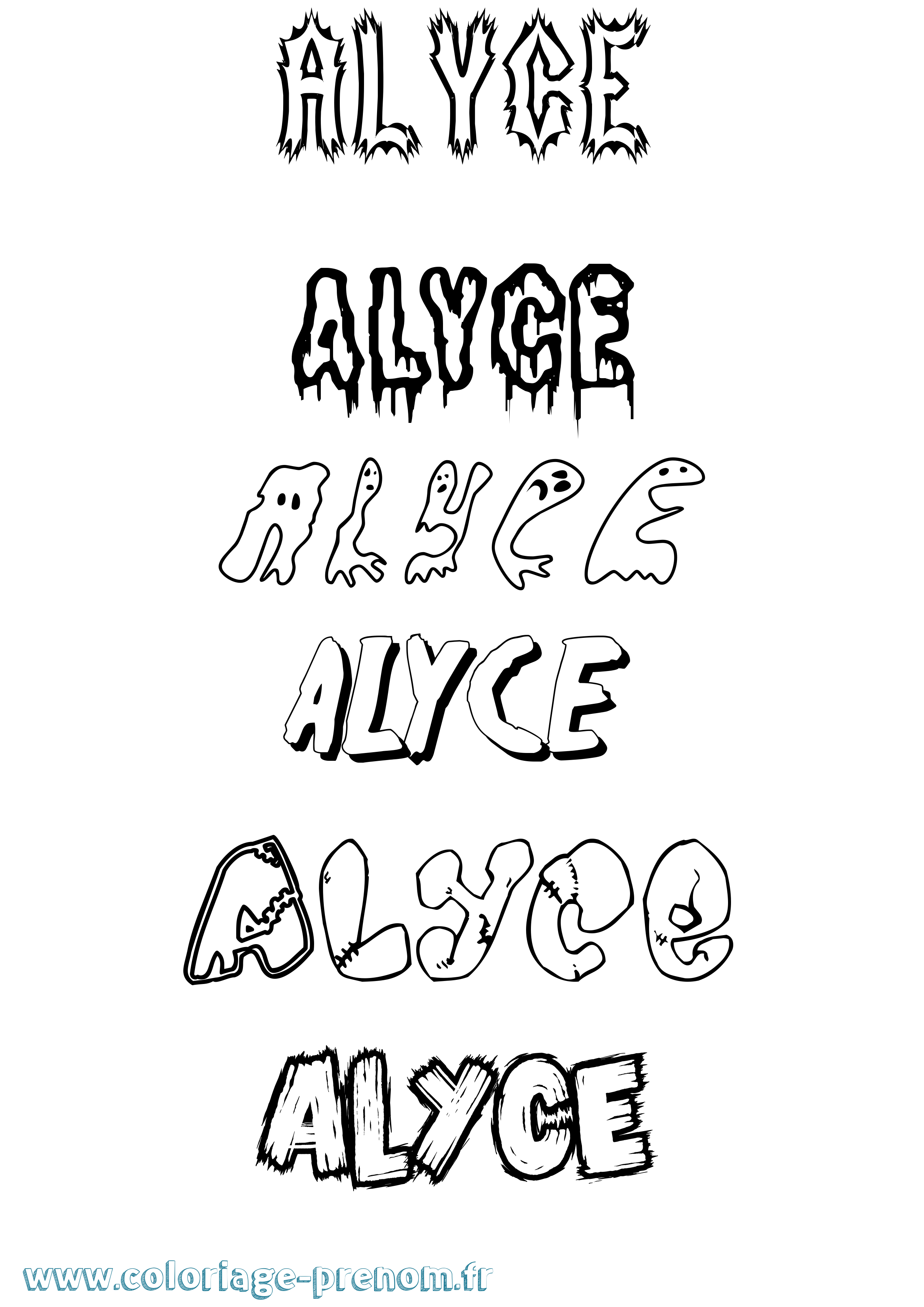 Coloriage prénom Alyce Frisson