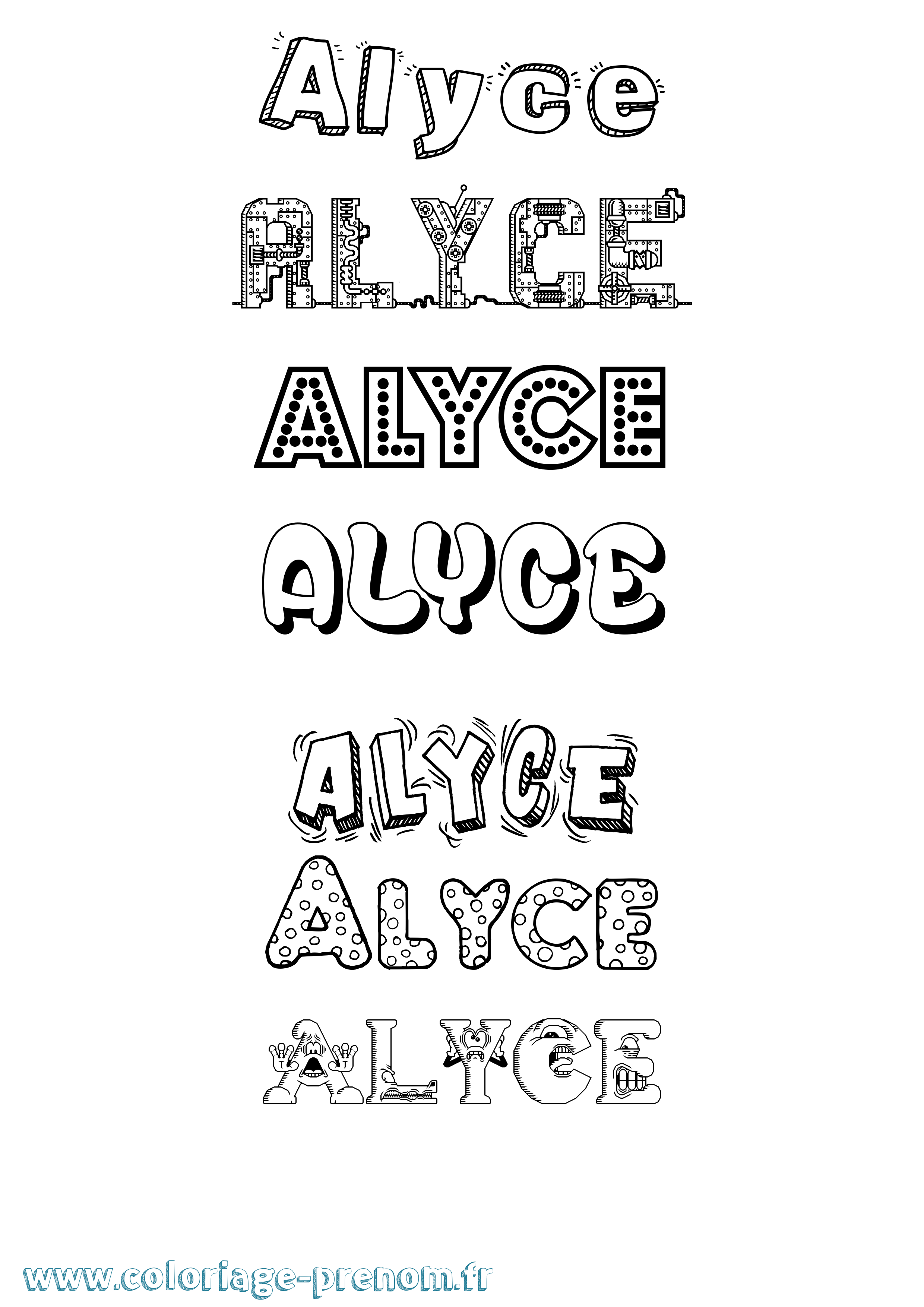 Coloriage prénom Alyce Fun