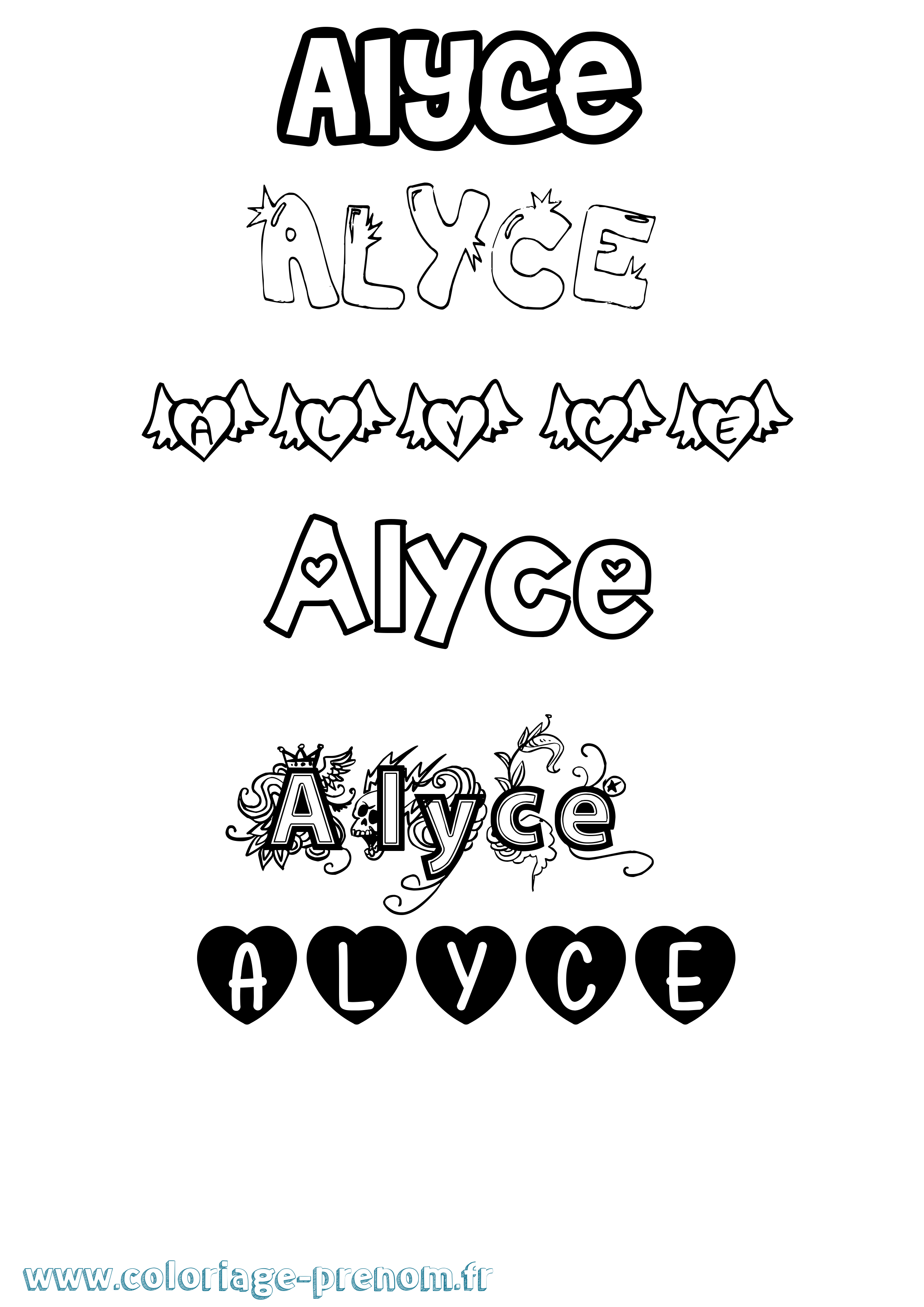 Coloriage prénom Alyce Girly