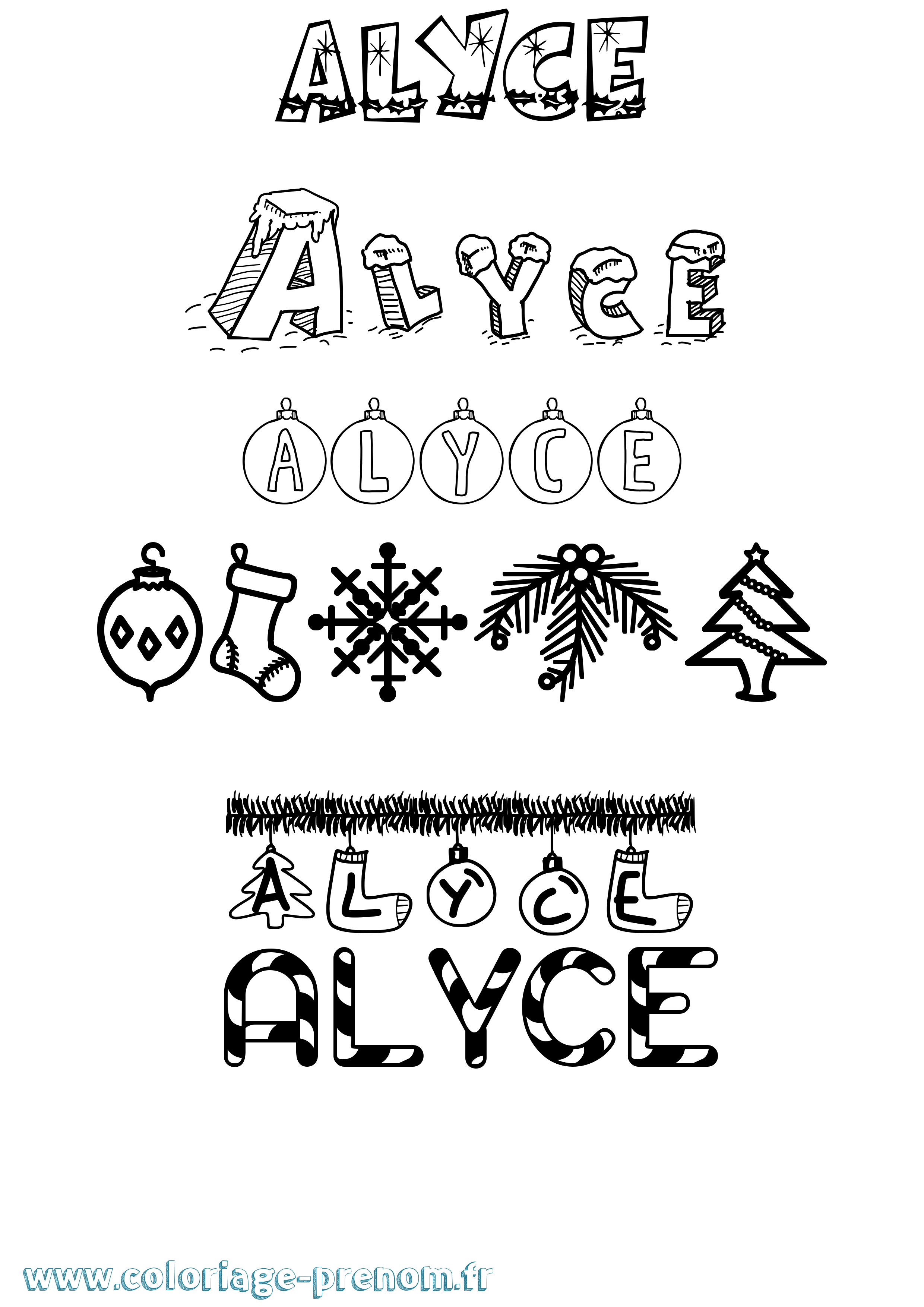 Coloriage prénom Alyce Noël