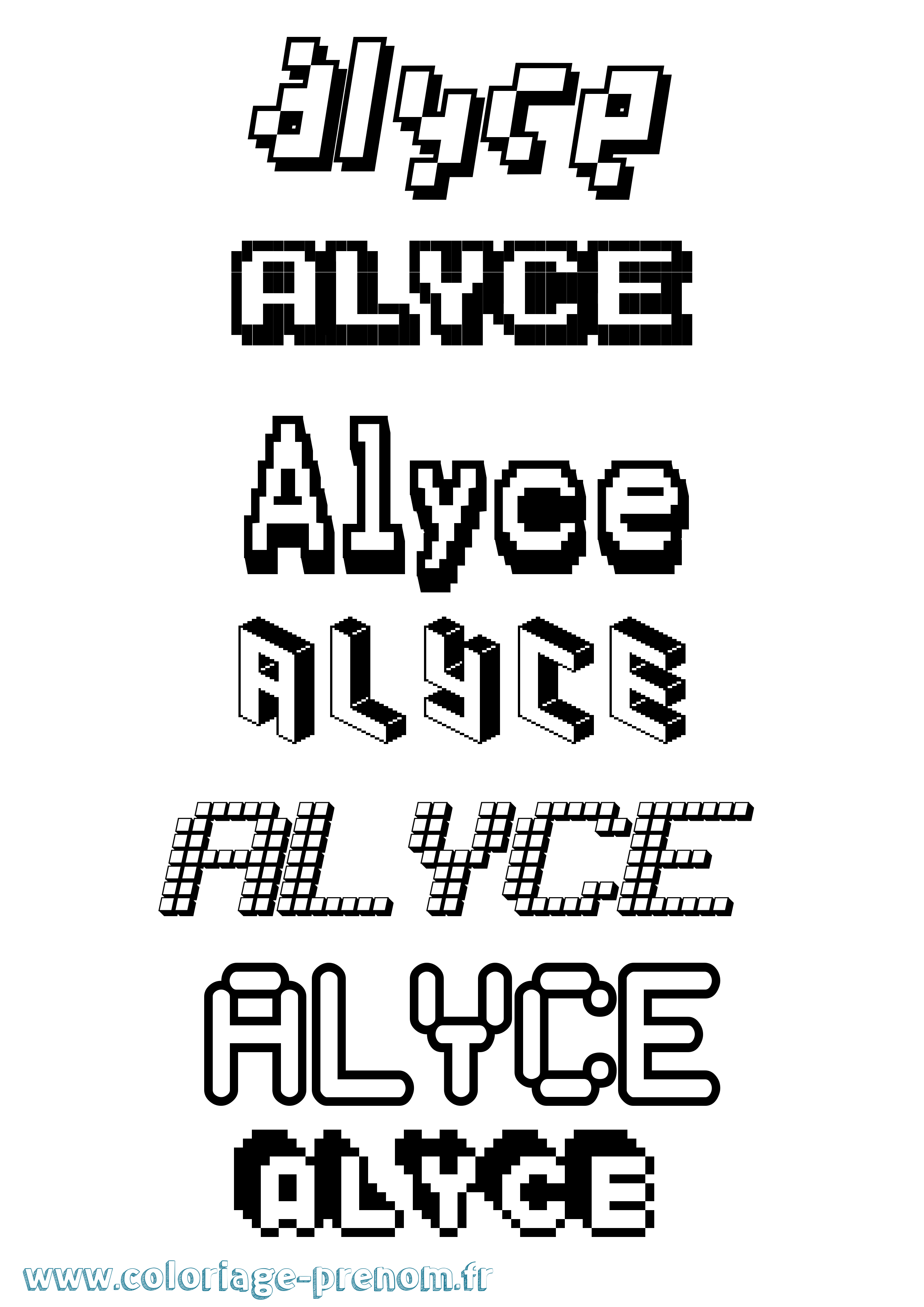 Coloriage prénom Alyce Pixel