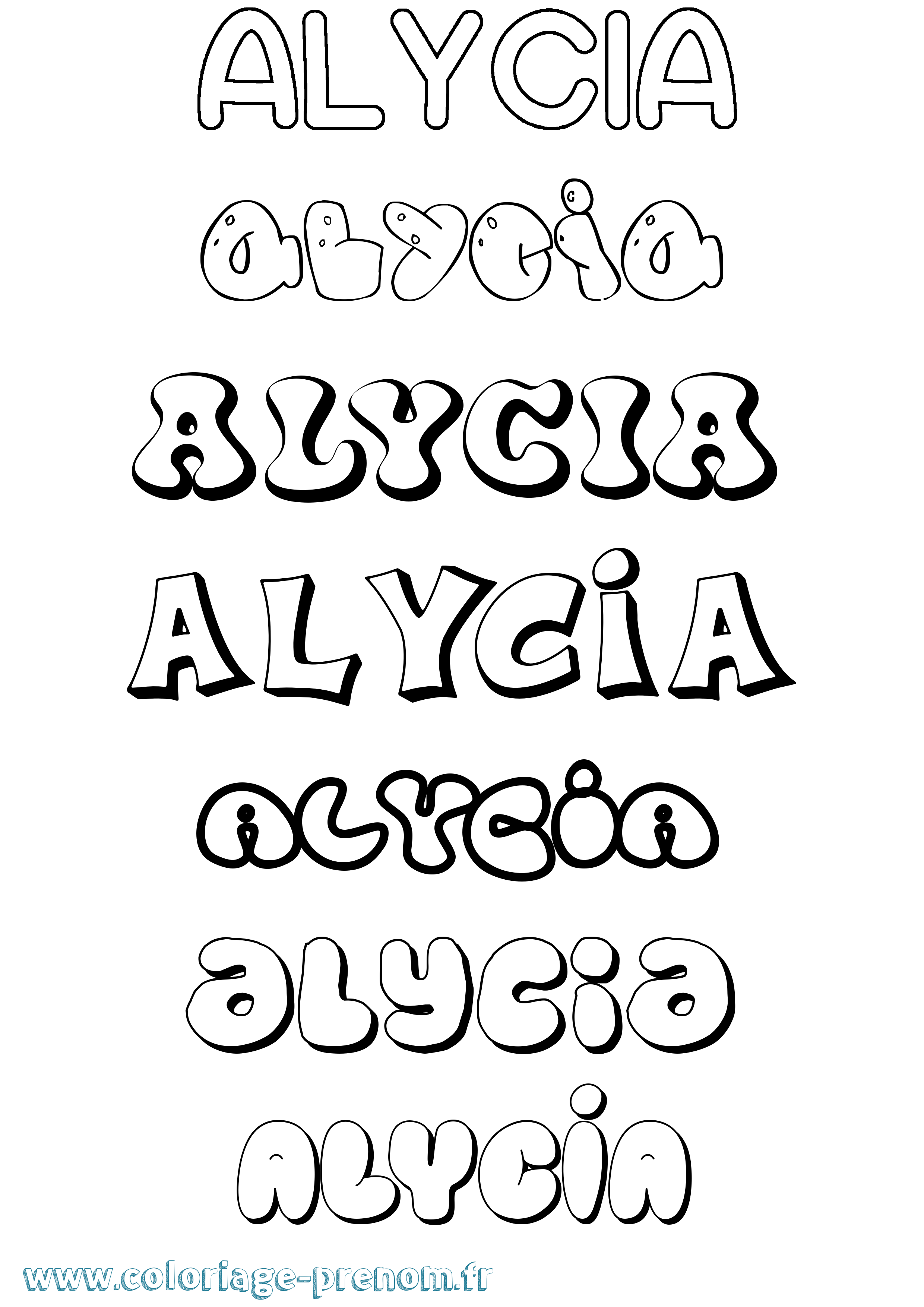 Coloriage Alycia Bubble Coloriage prénom Alycia Bubble