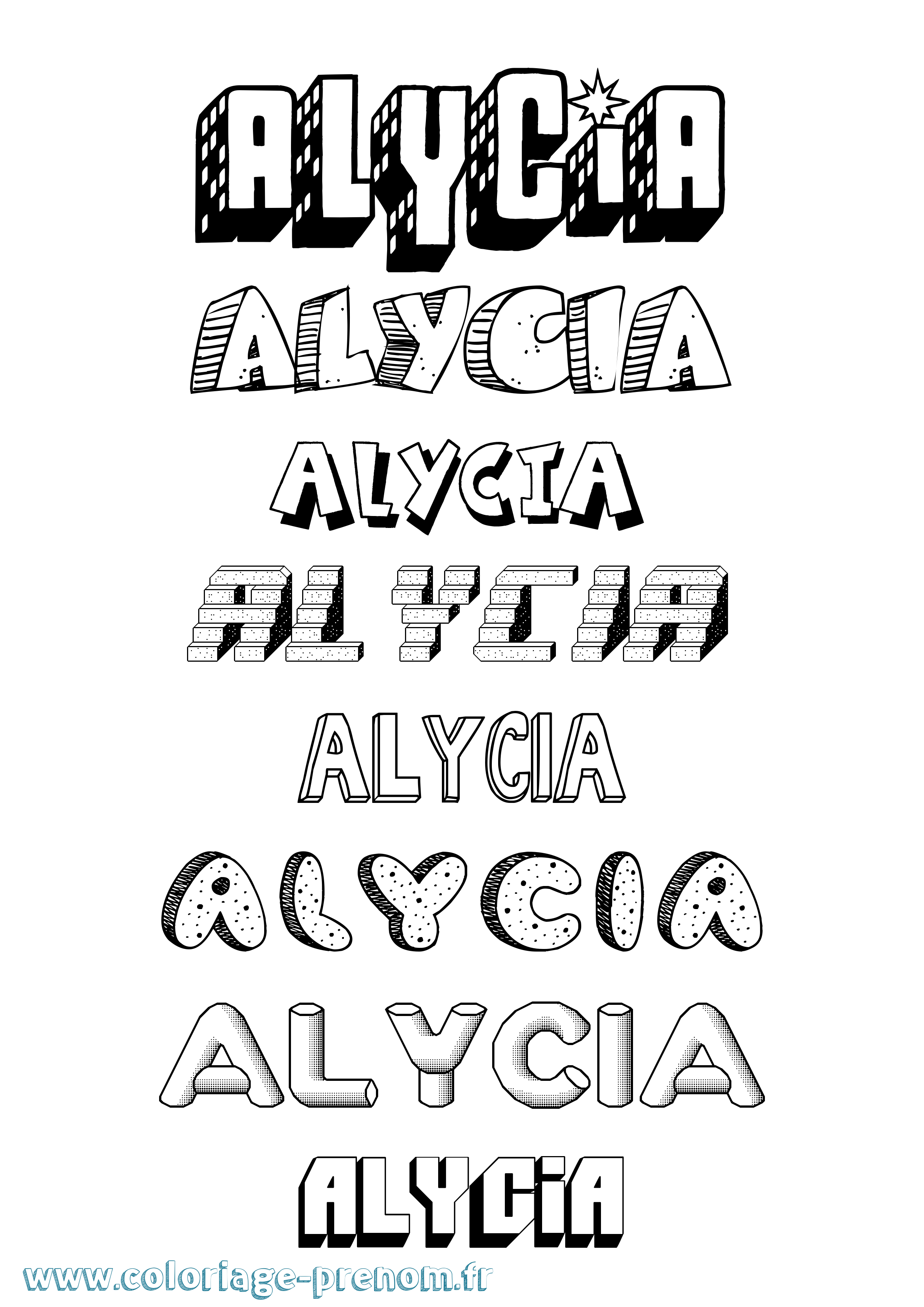Coloriage Alycia Effet 3D Coloriage prénom Alycia Effet 3D