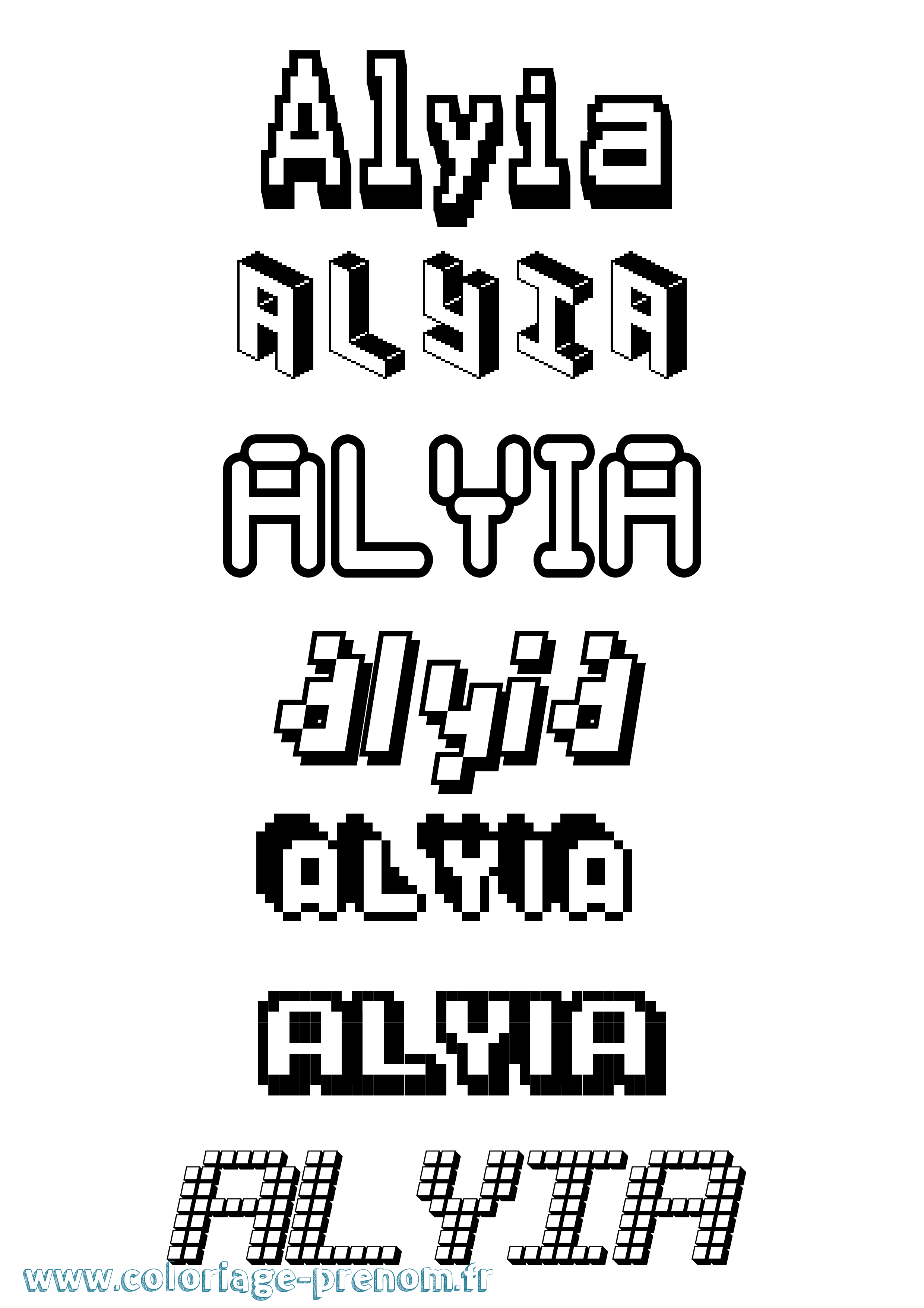 Coloriage prénom Alyia Pixel
