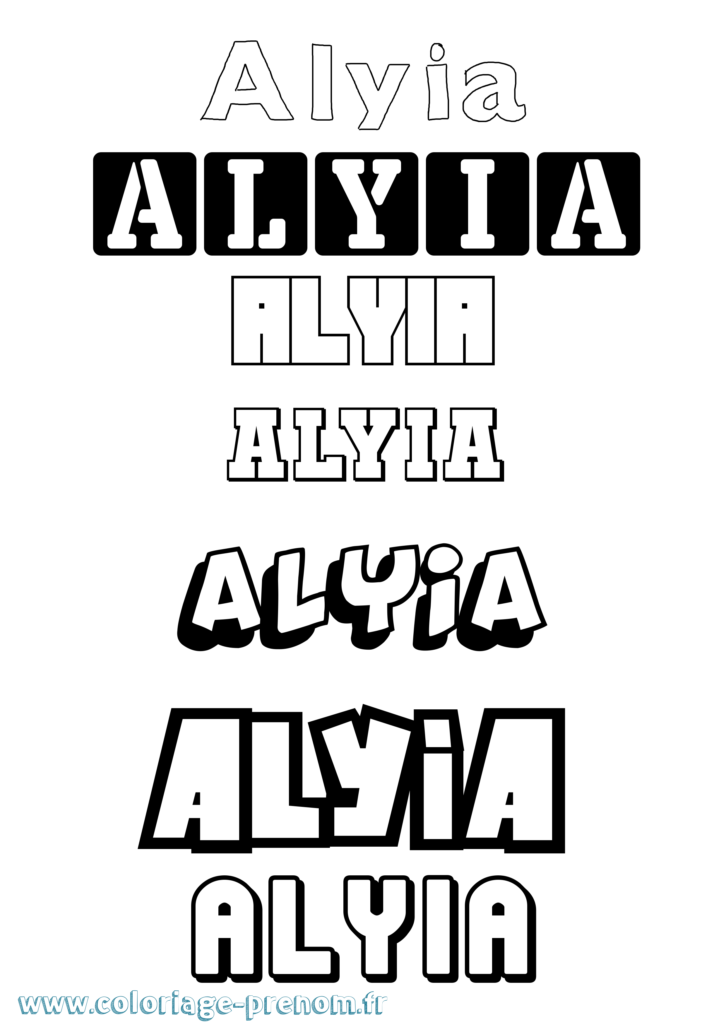 Coloriage prénom Alyia Simple