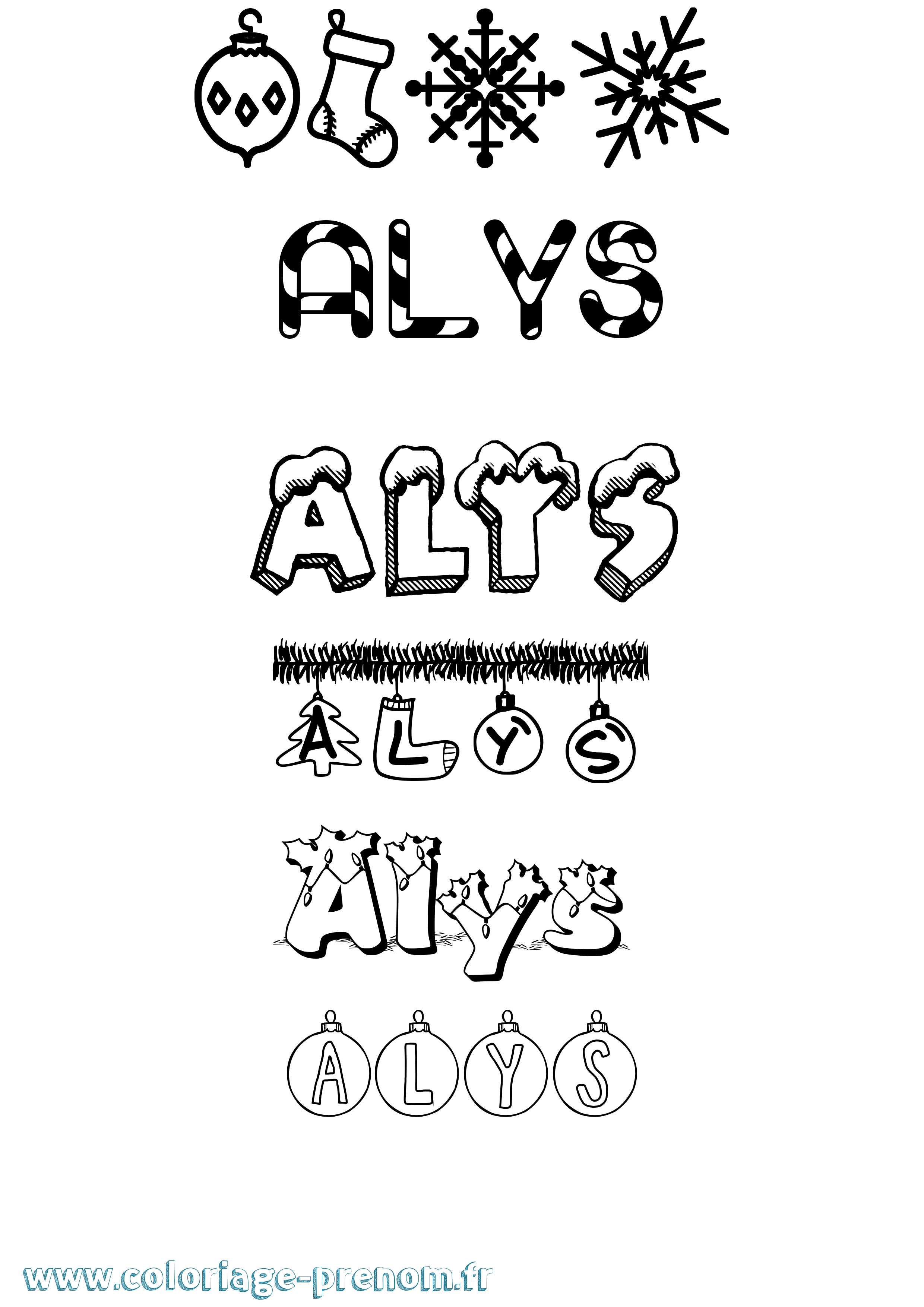 Coloriage prénom Alys Noël