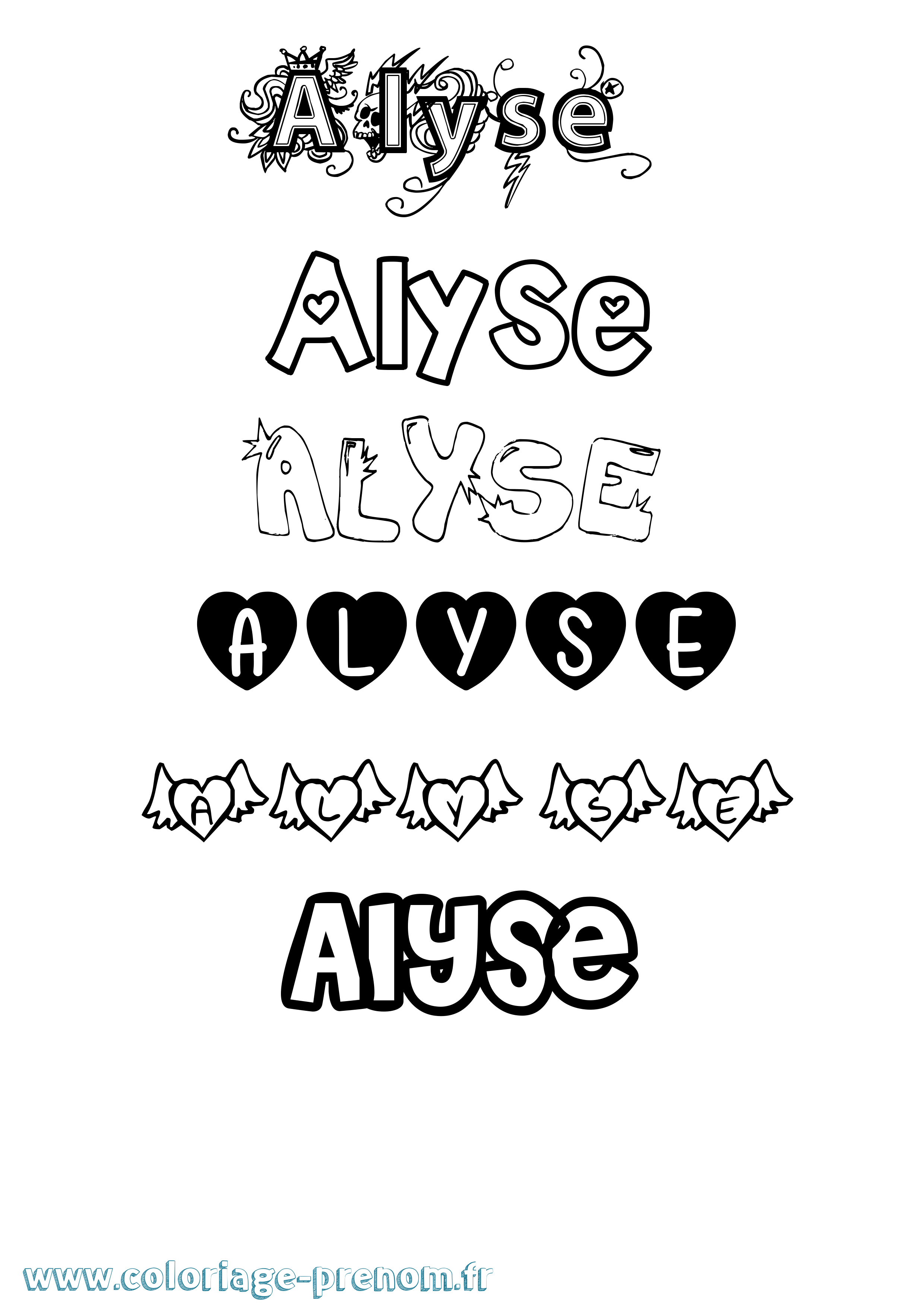 Coloriage prénom Alyse Girly