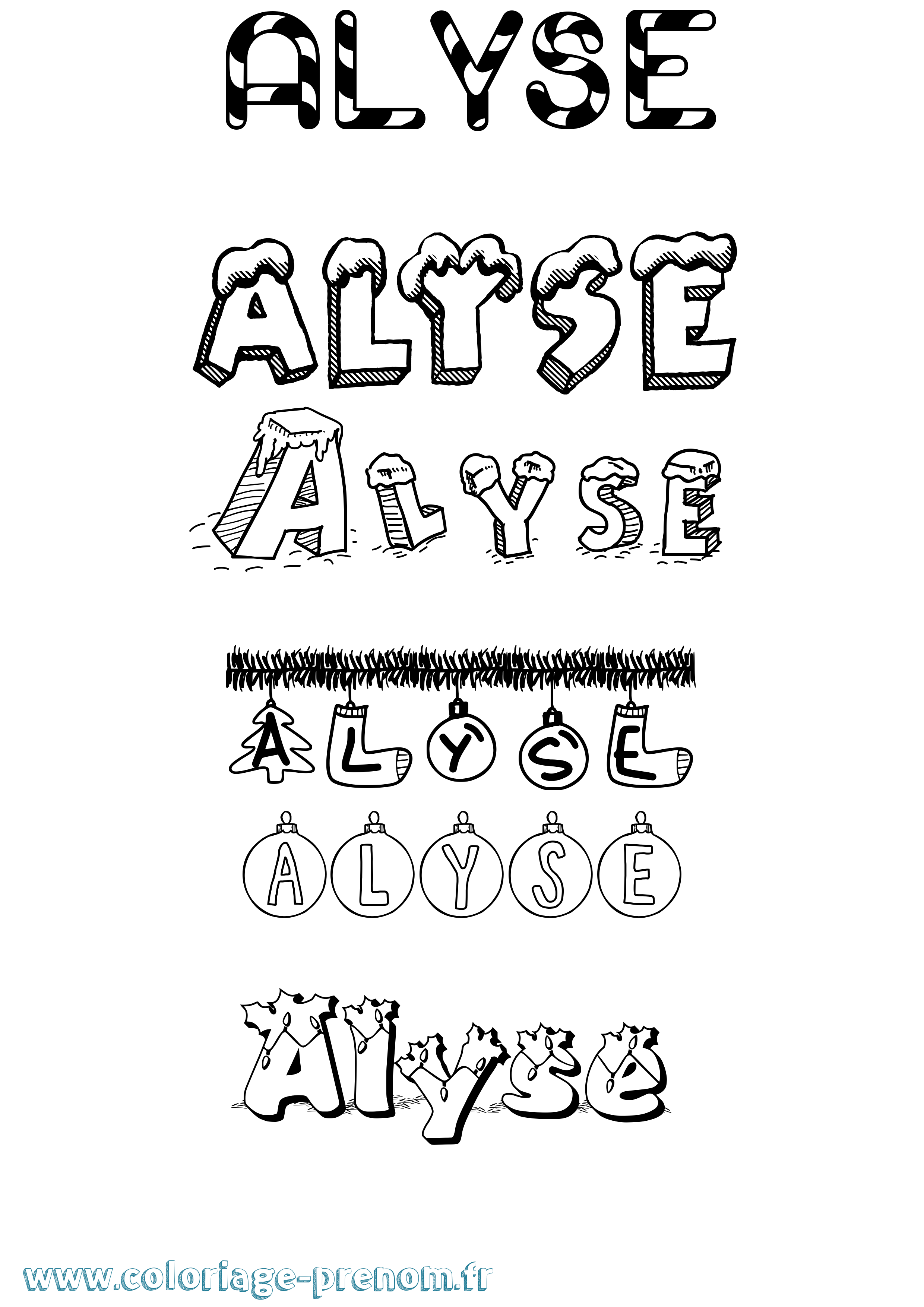 Coloriage prénom Alyse Noël