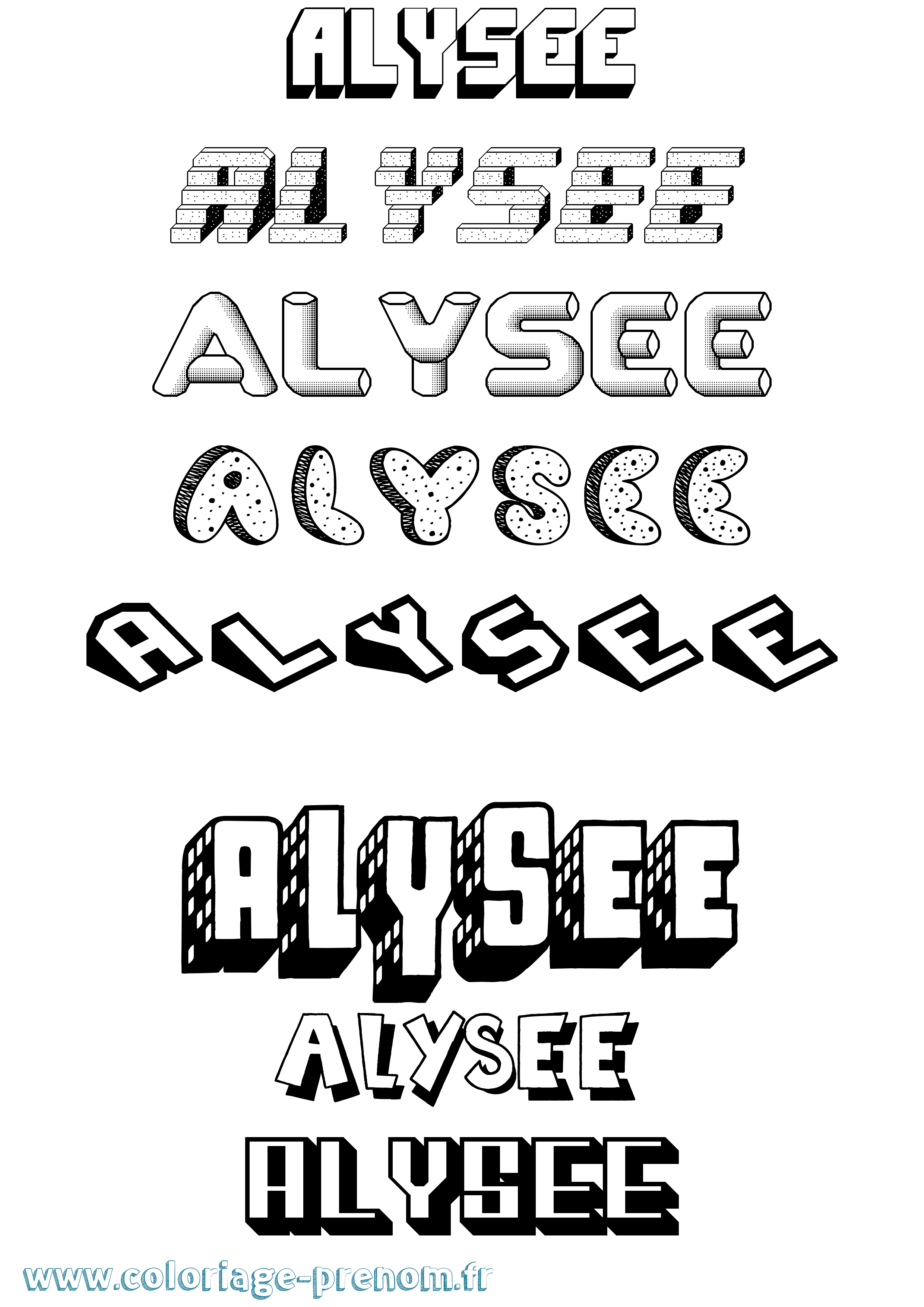 Coloriage prénom Alysee Effet 3D