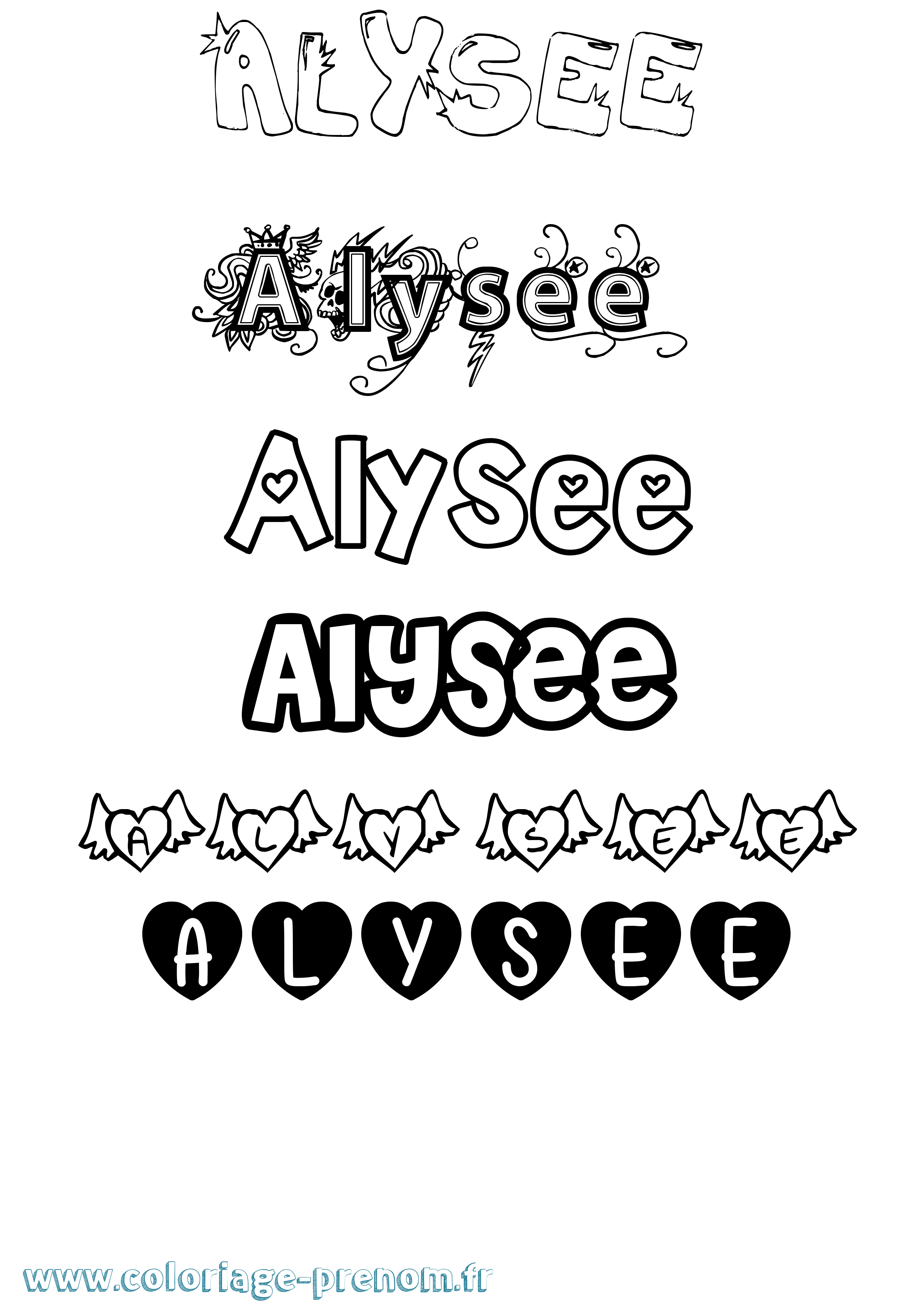 Coloriage prénom Alysee Girly