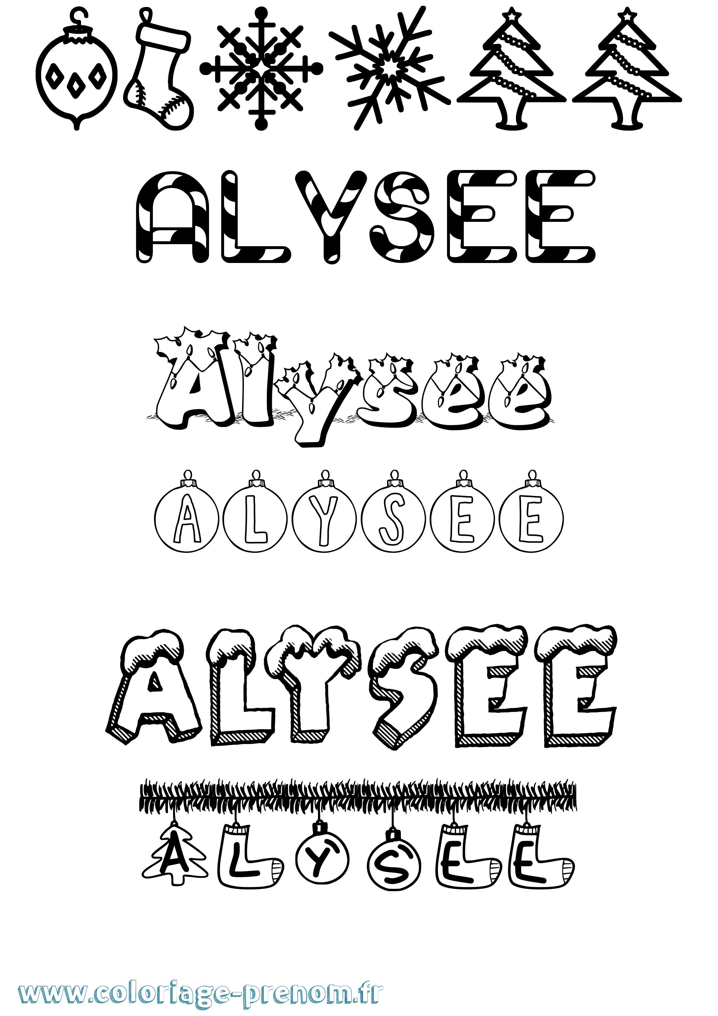 Coloriage prénom Alysee Noël