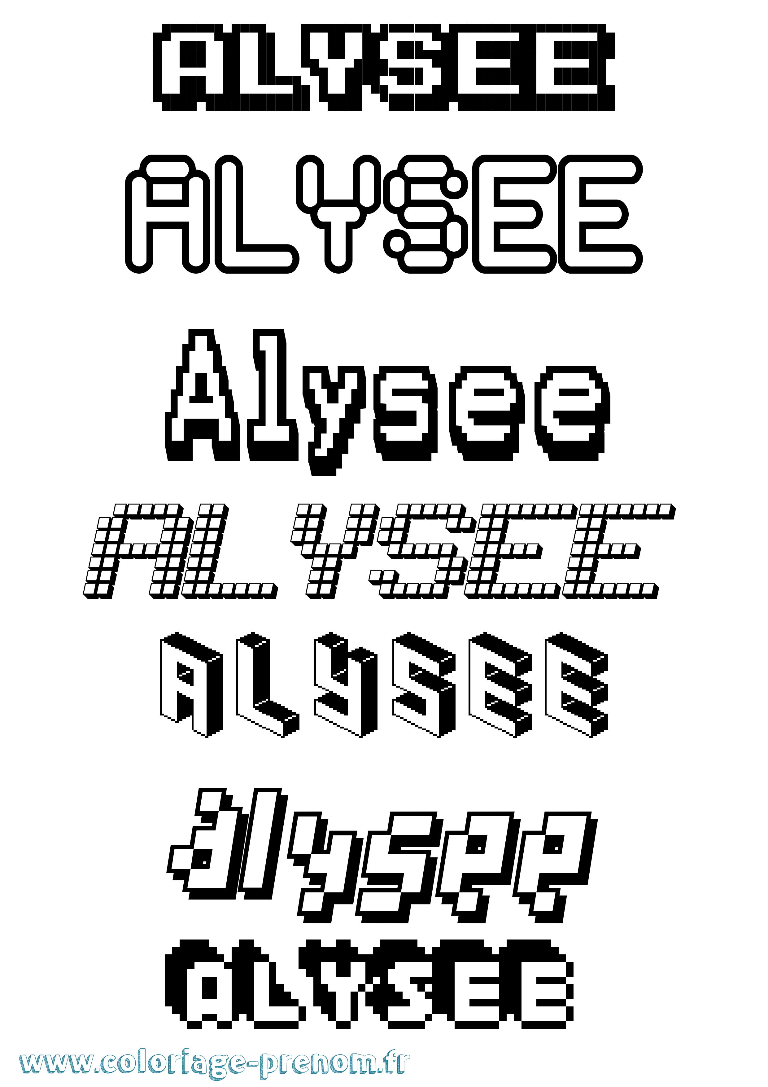 Coloriage prénom Alysee Pixel