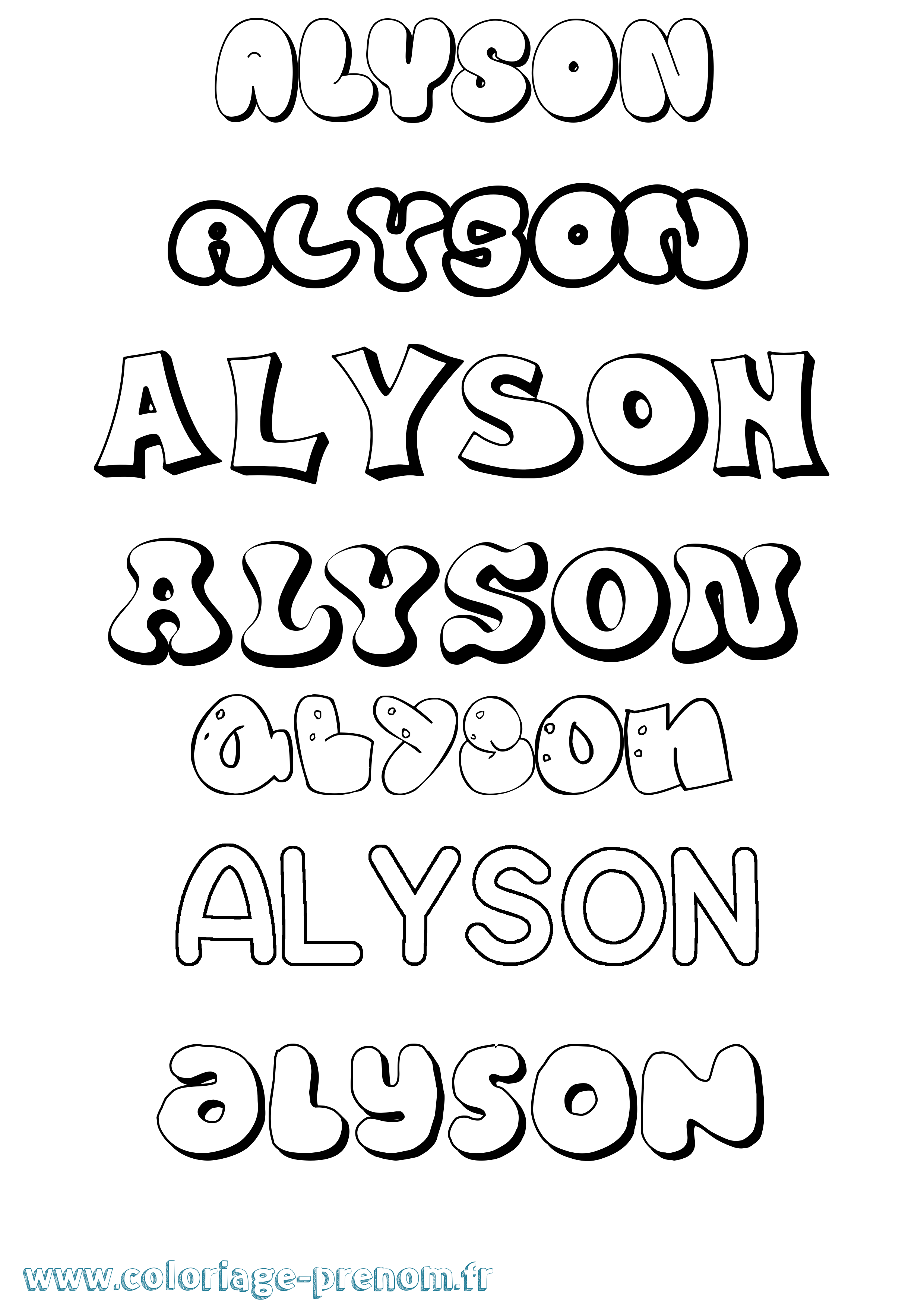 Coloriage prénom Alyson Bubble