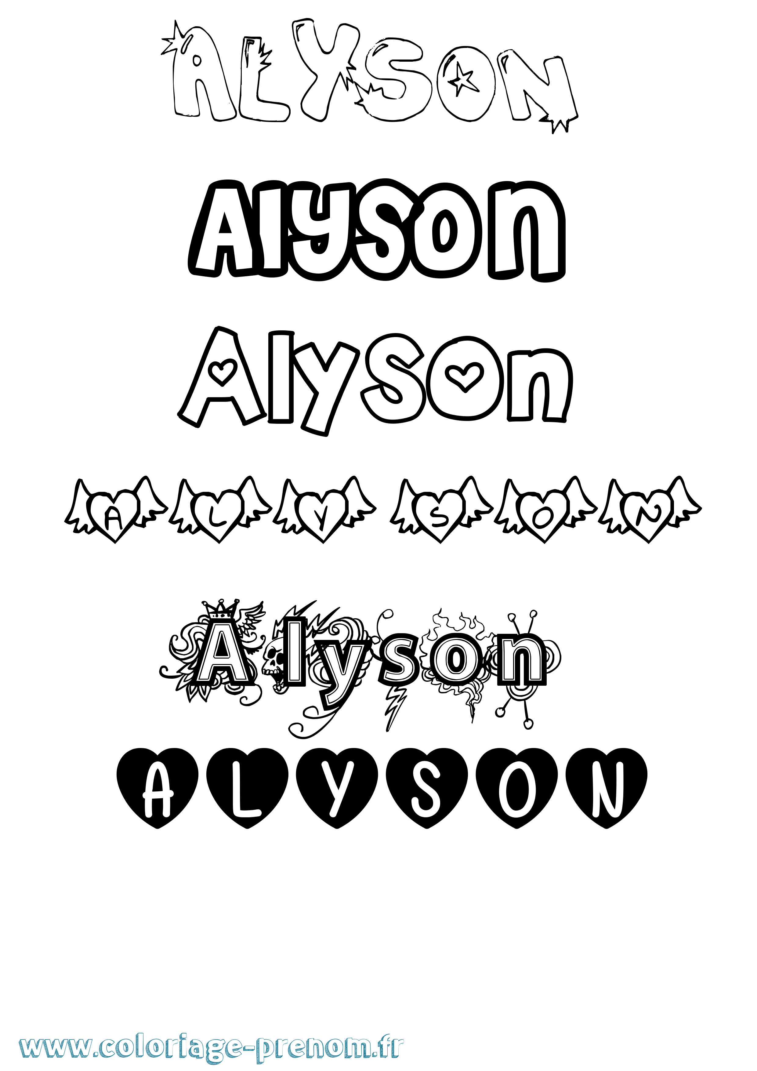 Coloriage prénom Alyson Girly