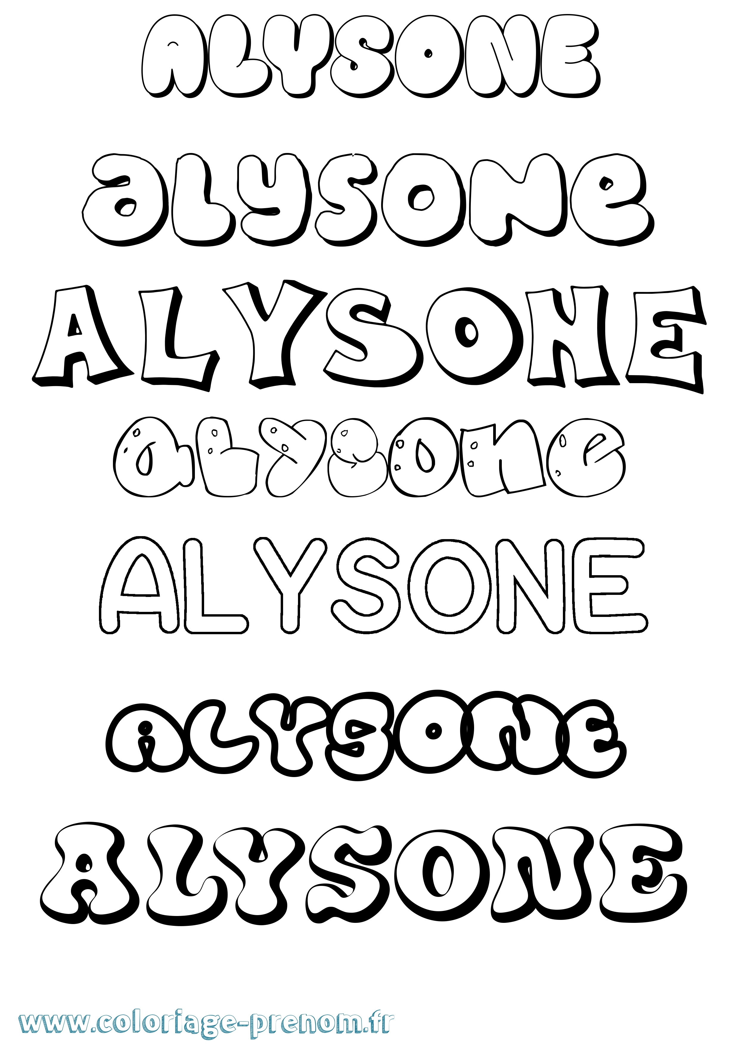 Coloriage prénom Alysone Bubble