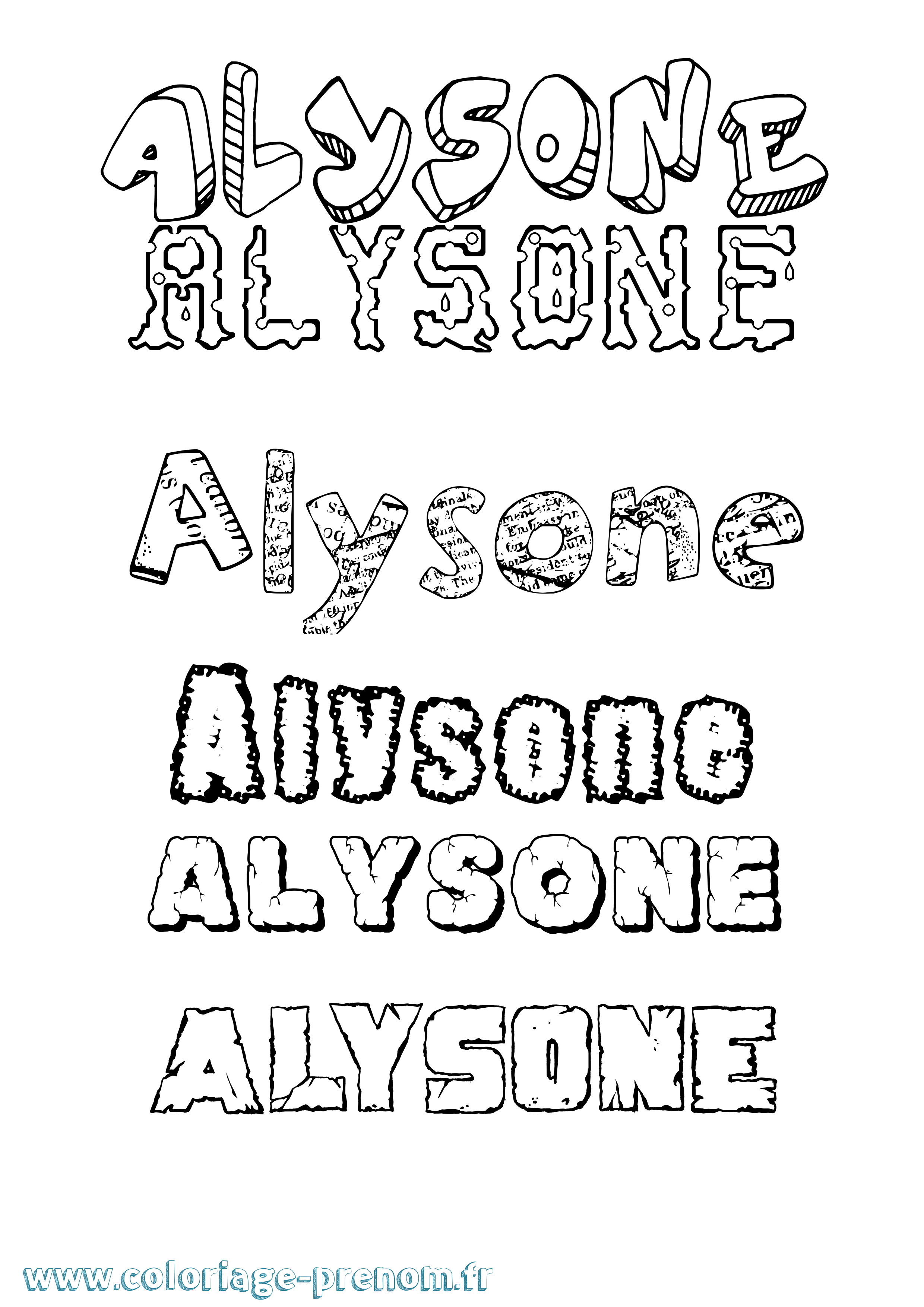 Coloriage prénom Alysone Destructuré